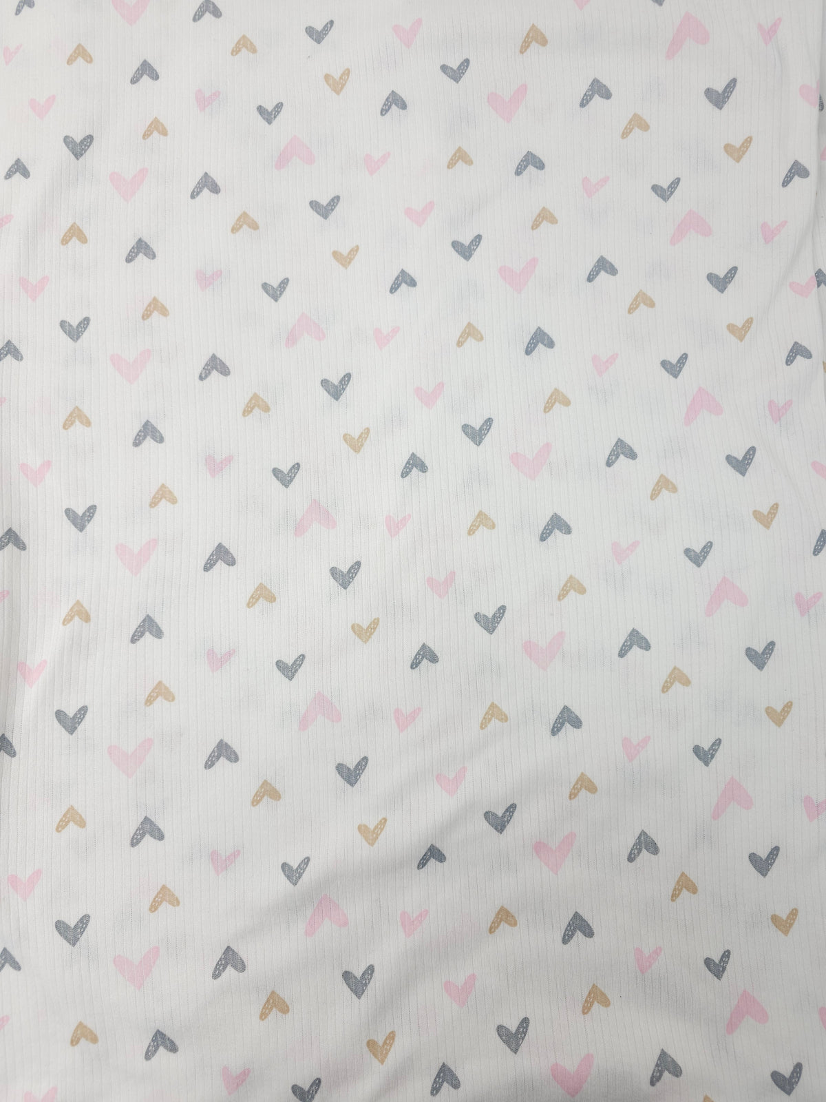 Pink and grey love heart Tubular Ribbing- 3m piece