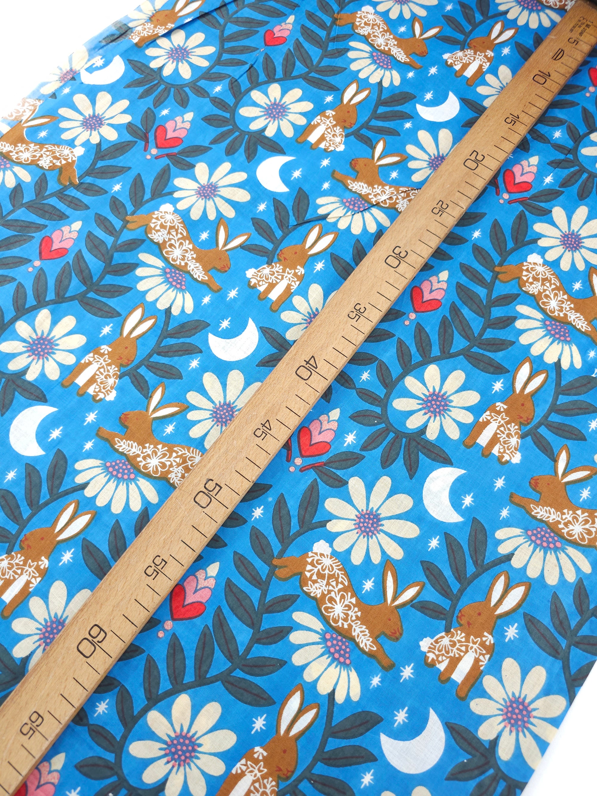 Blue Night Wonder Bunnies Cambric Cotton