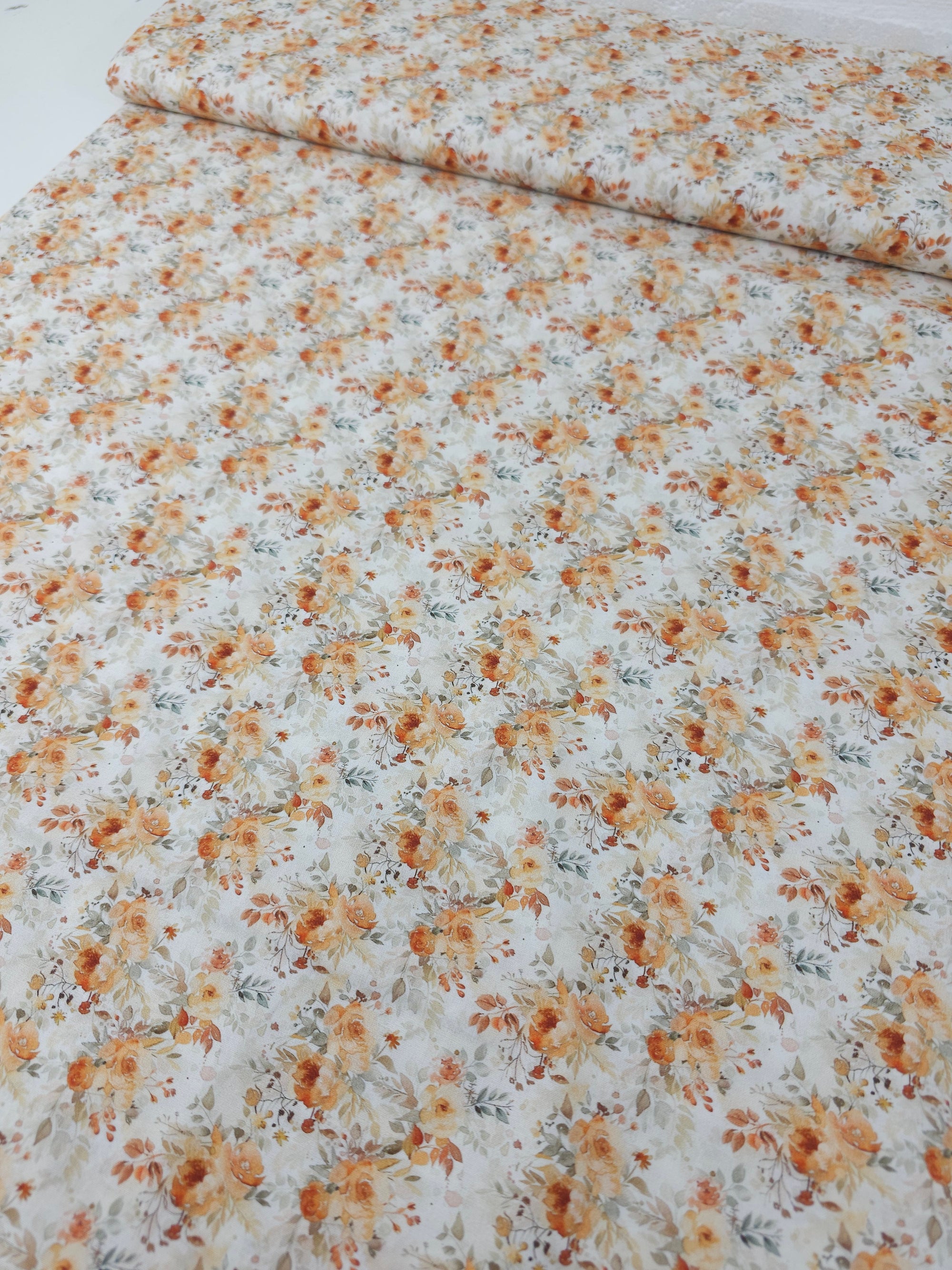 Retro Orange Floral Trail 100% Cotton