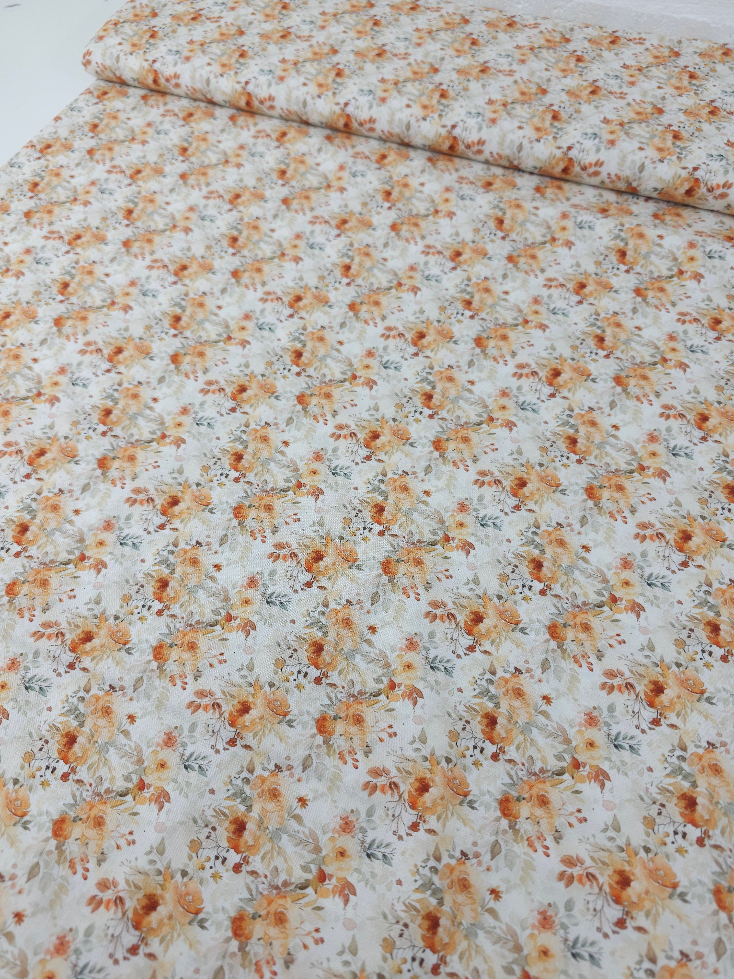 Retro Orange Floral Trail 100% Cotton