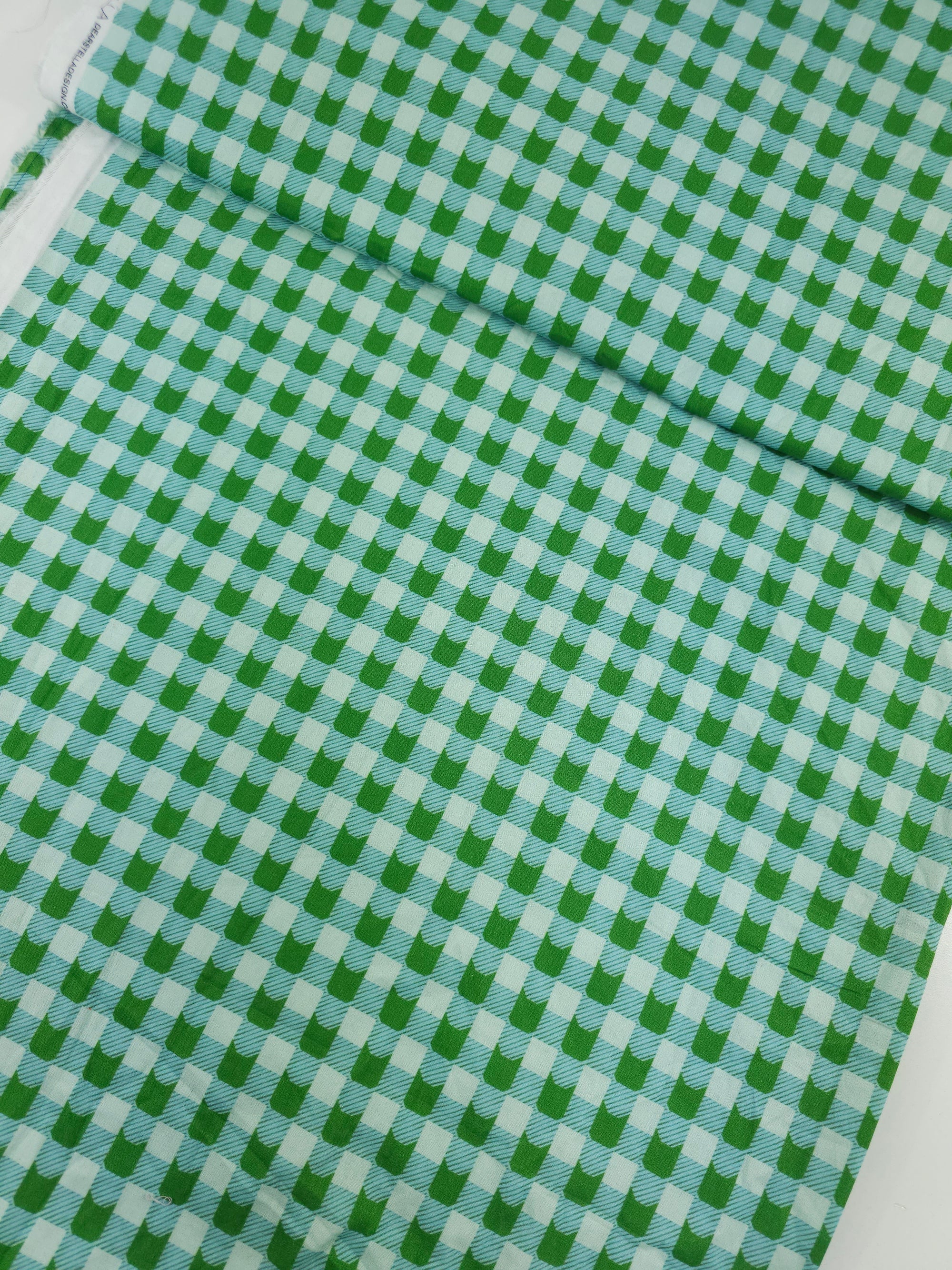 Green/Blue Cat Outline Gingham 100% Cotton