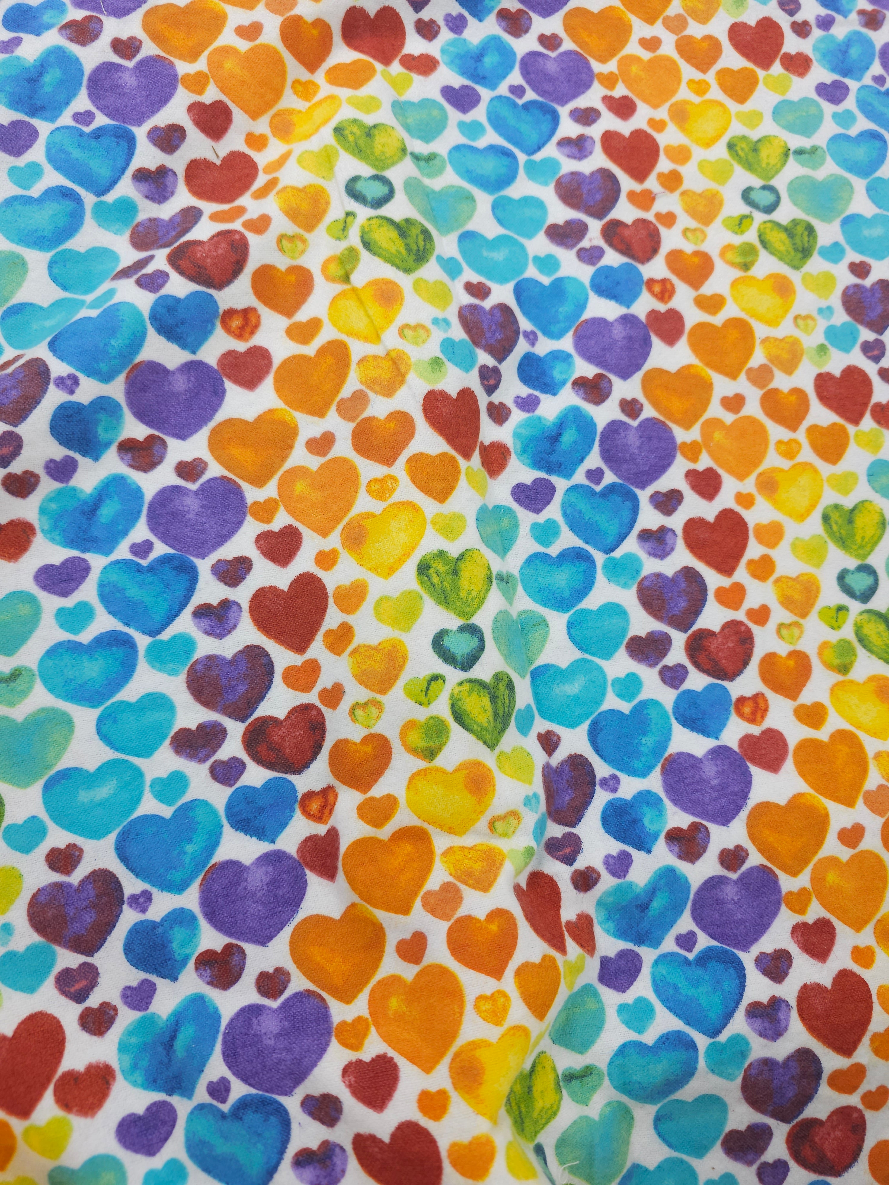 Rainbow hearts Cotton flannel- 2.6m piece