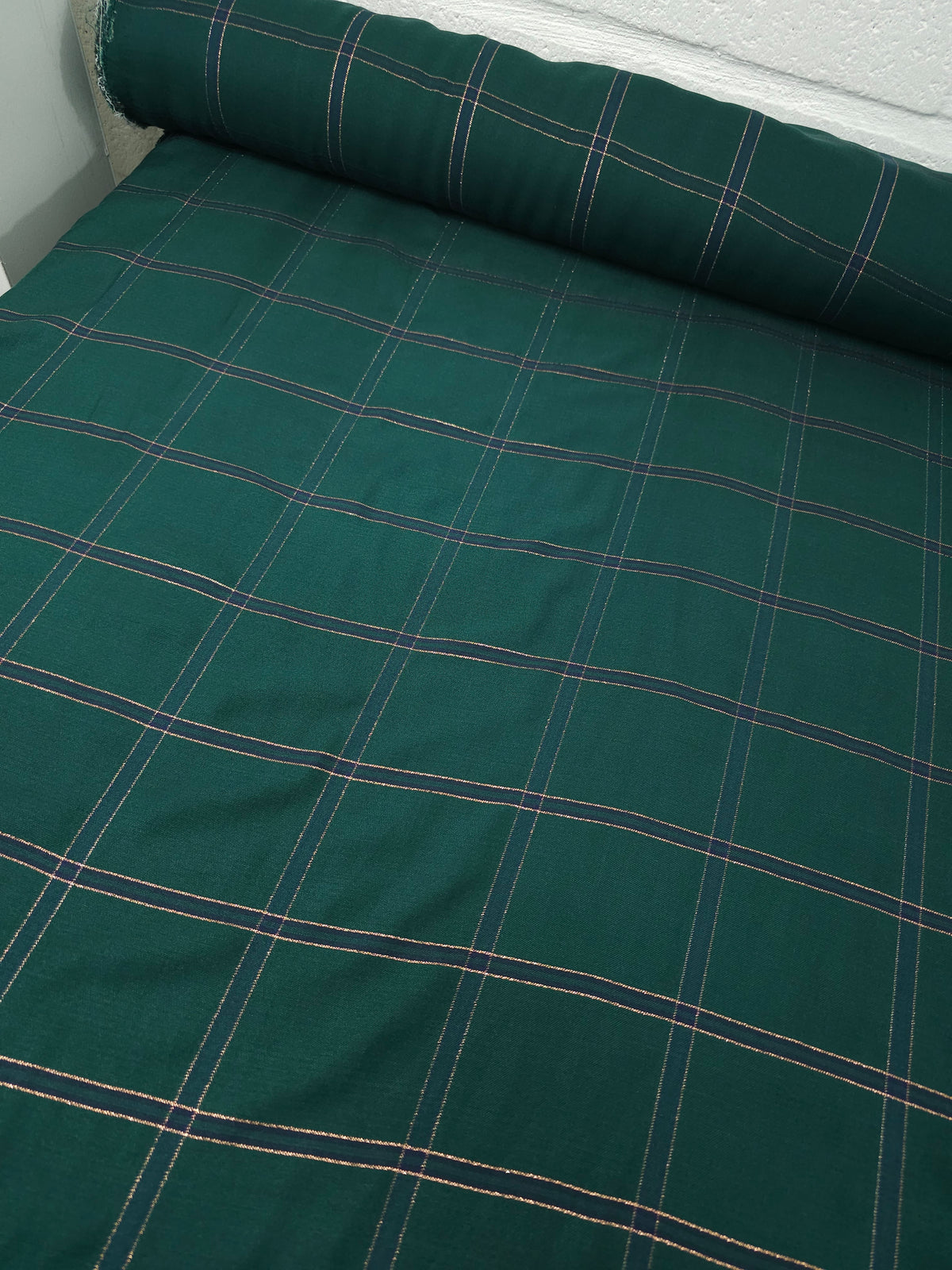 Dark Green/Rose Gold Lurex Square Check Viscose Challis