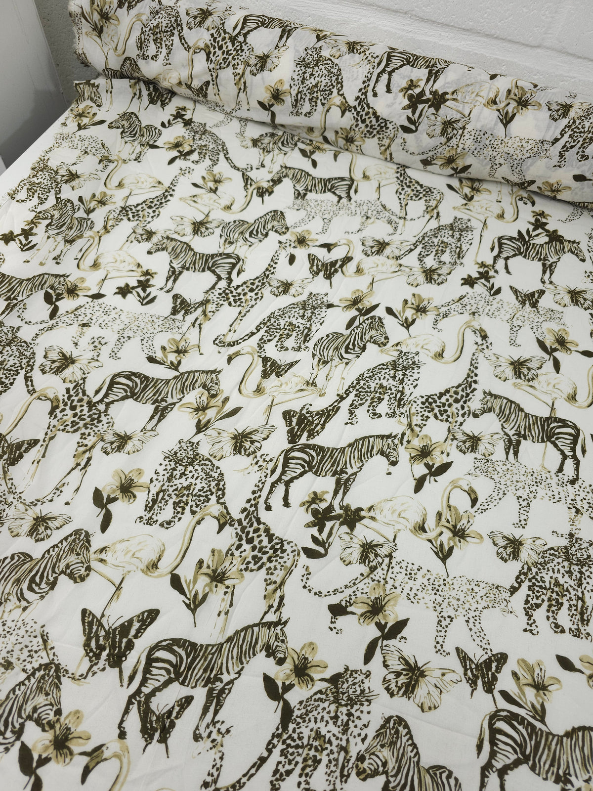 Brown/Ivory Safari Animals Viscose Voile