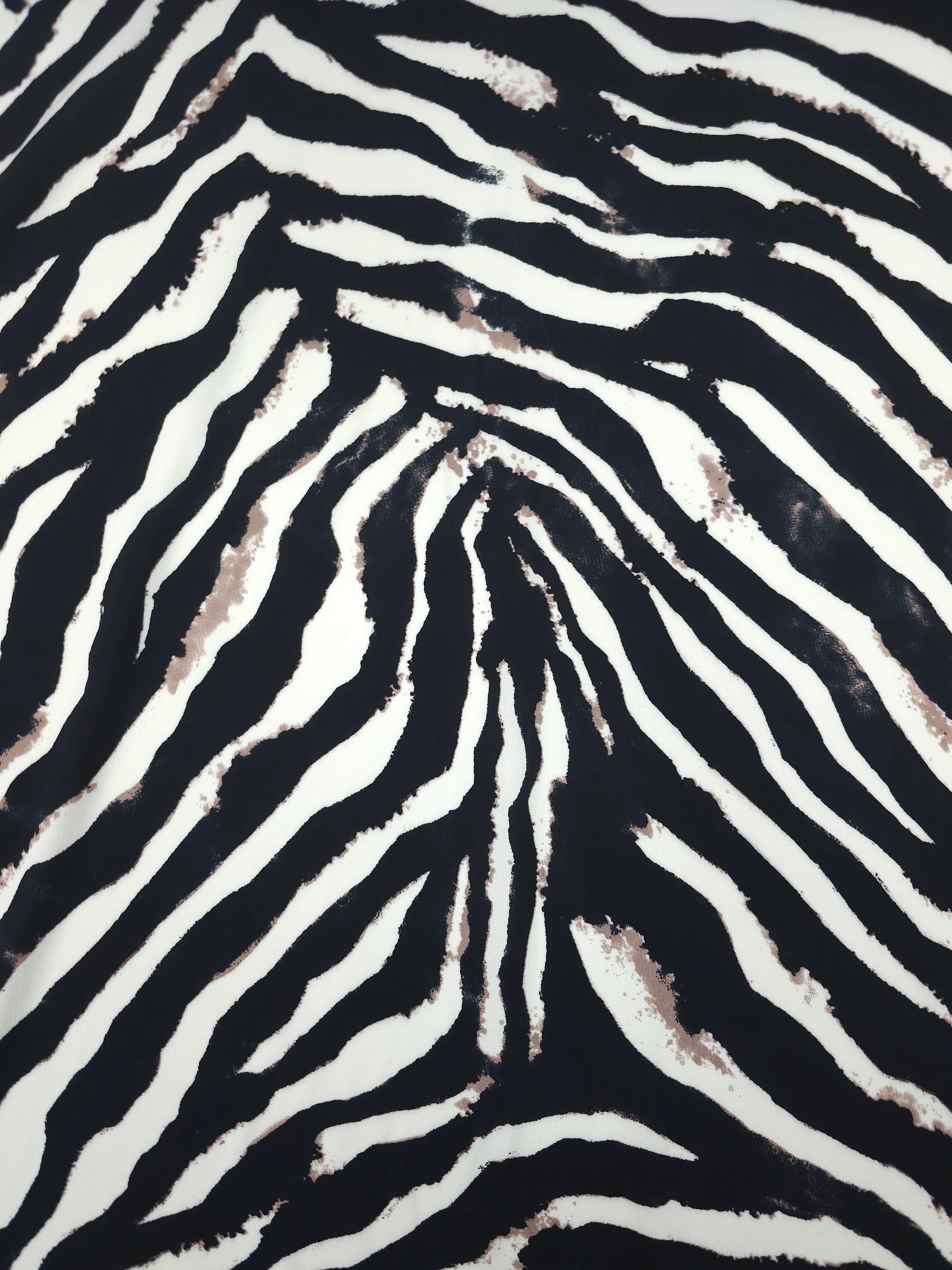 Black/Mocha Zebra Stripe Viscose Challis