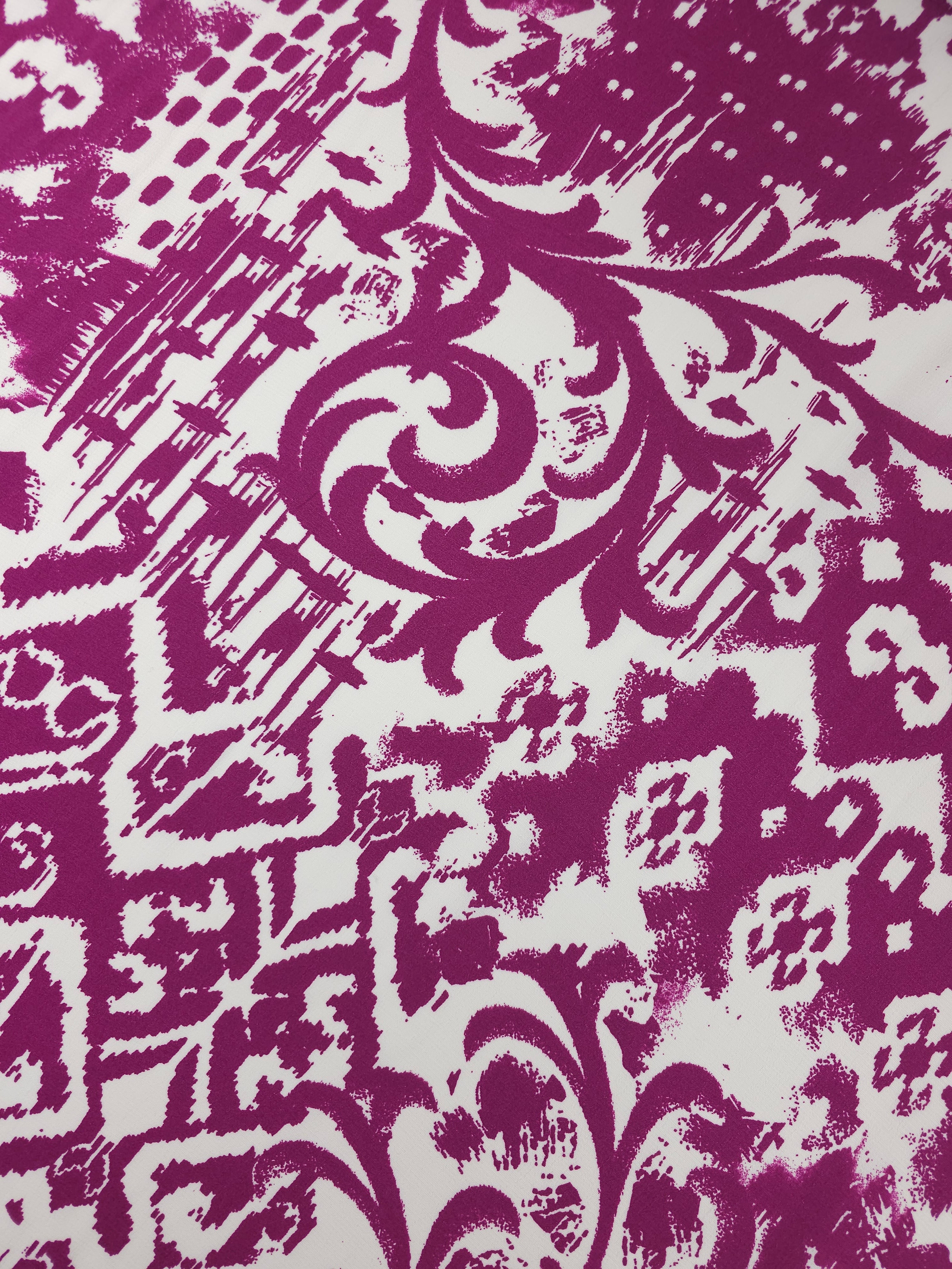 Magenta Purple Irregular Damask Viscose Crepe