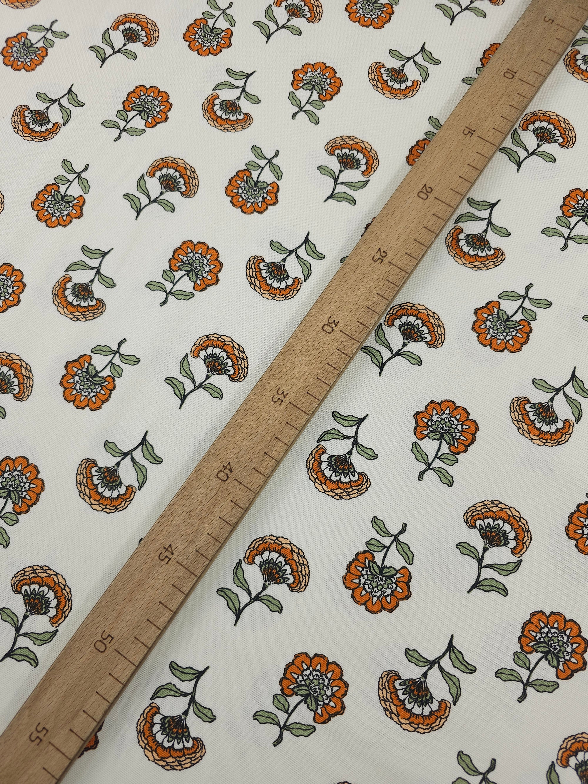Orange/Green Floating Flowers Lightweight Canvas Cotton