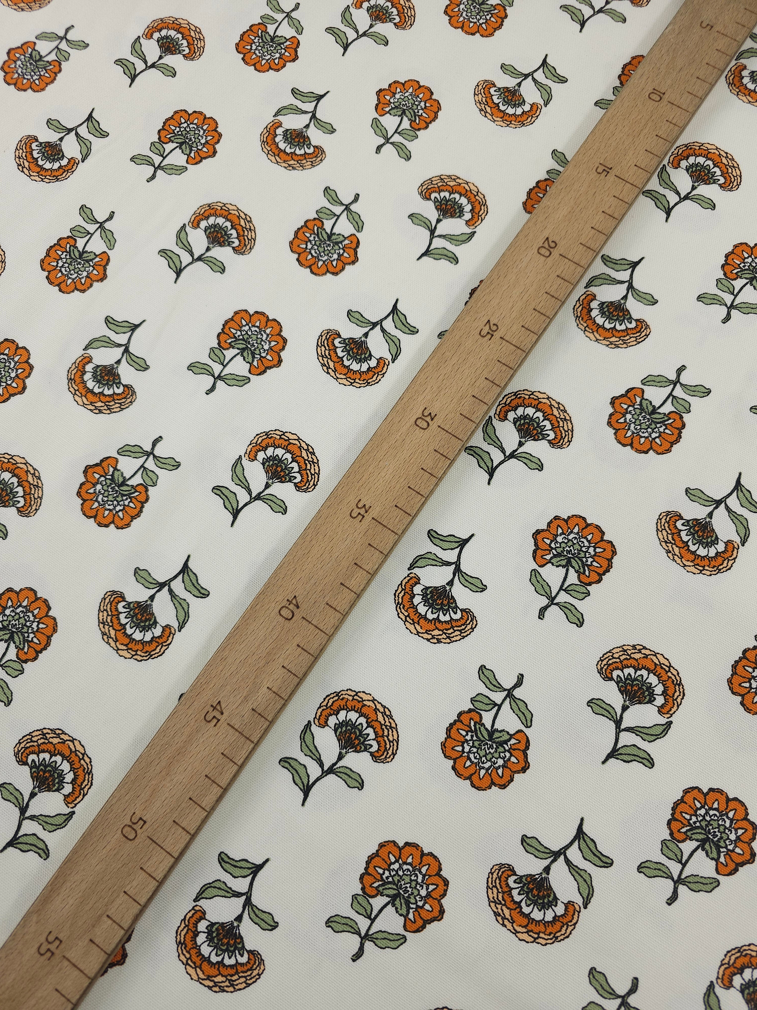 Orange/Green Floating Flowers Lightweight Canvas Cotton