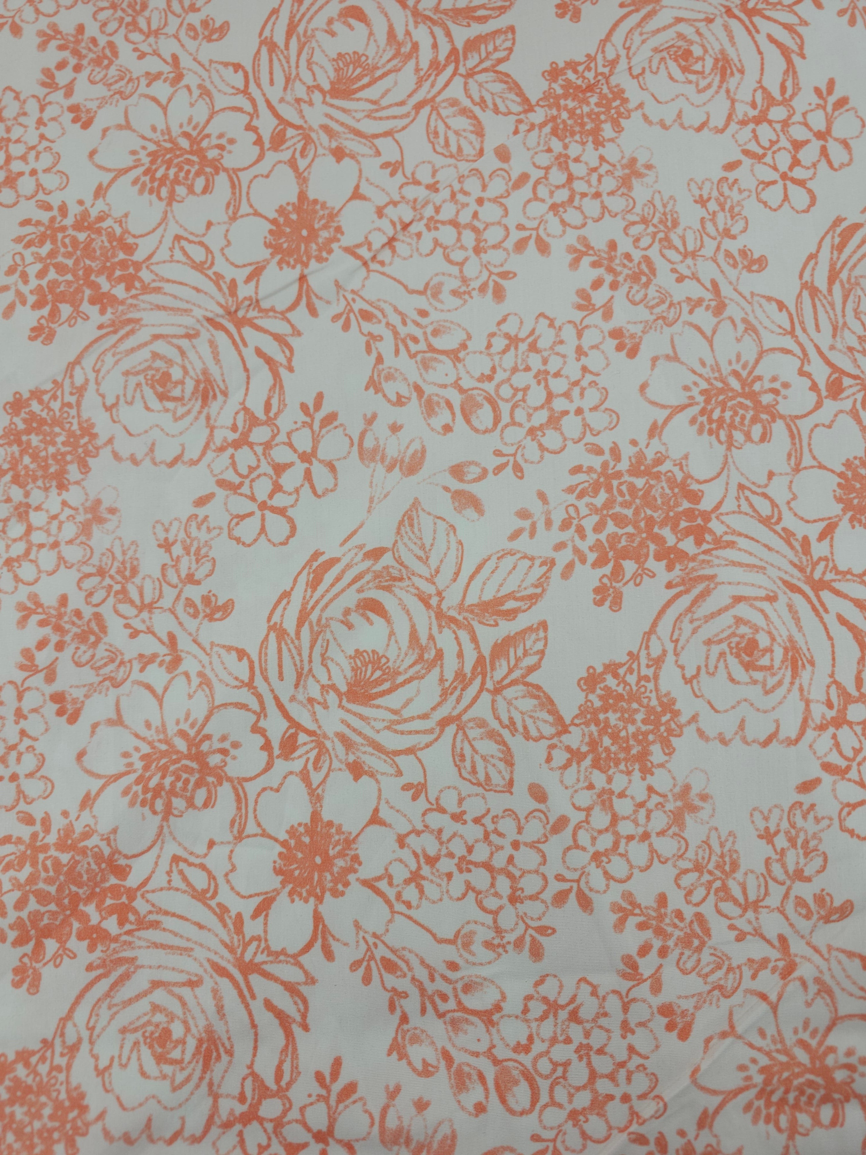 Peachy Coral Sketch Floral 100% Cotton 55”