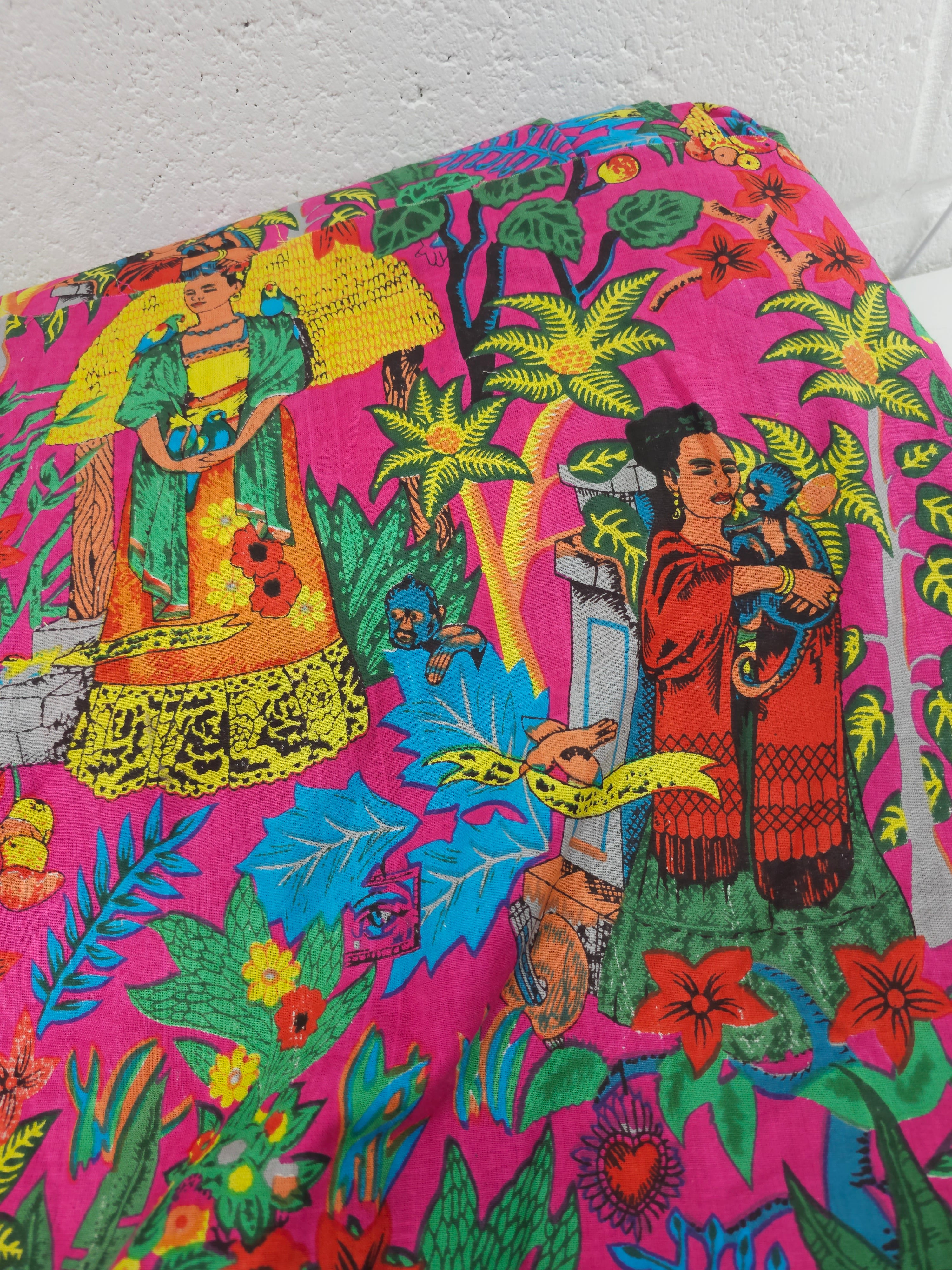 Hot Pink Frida Kahlo Block Print Cotton