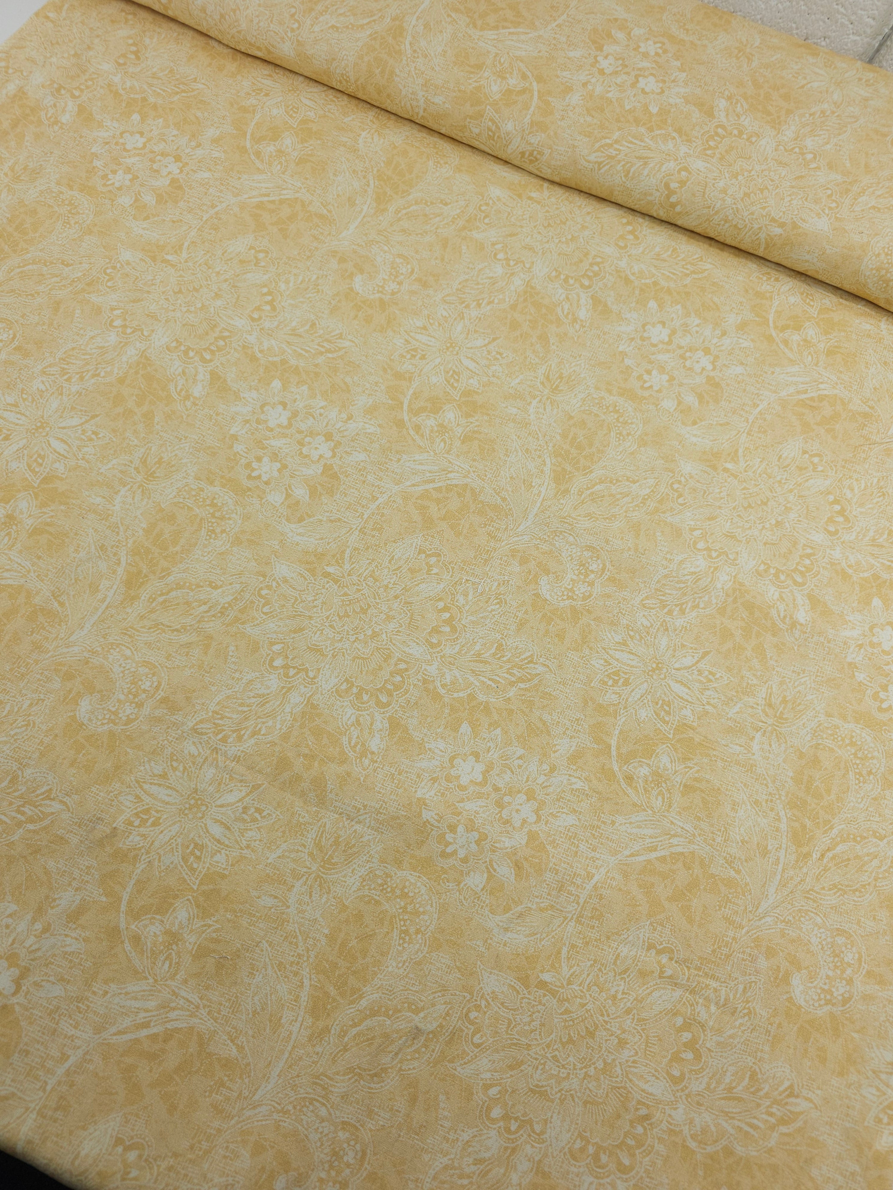 Honey Yellow Vintage Etheral Floral 100% Cotton 118" *EXTRA WIDE*