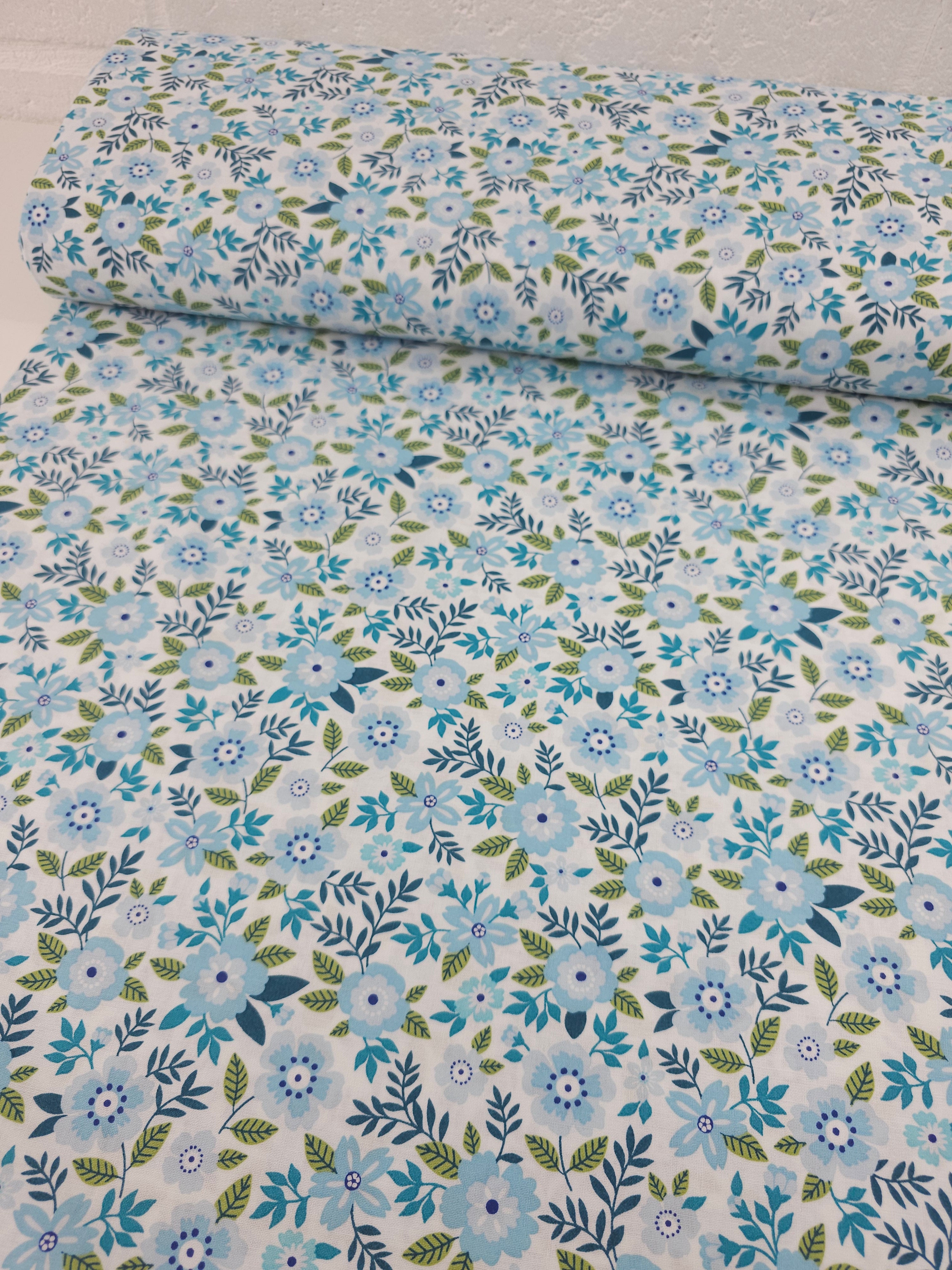 Light Blue Garden Bloom 100% Cotton