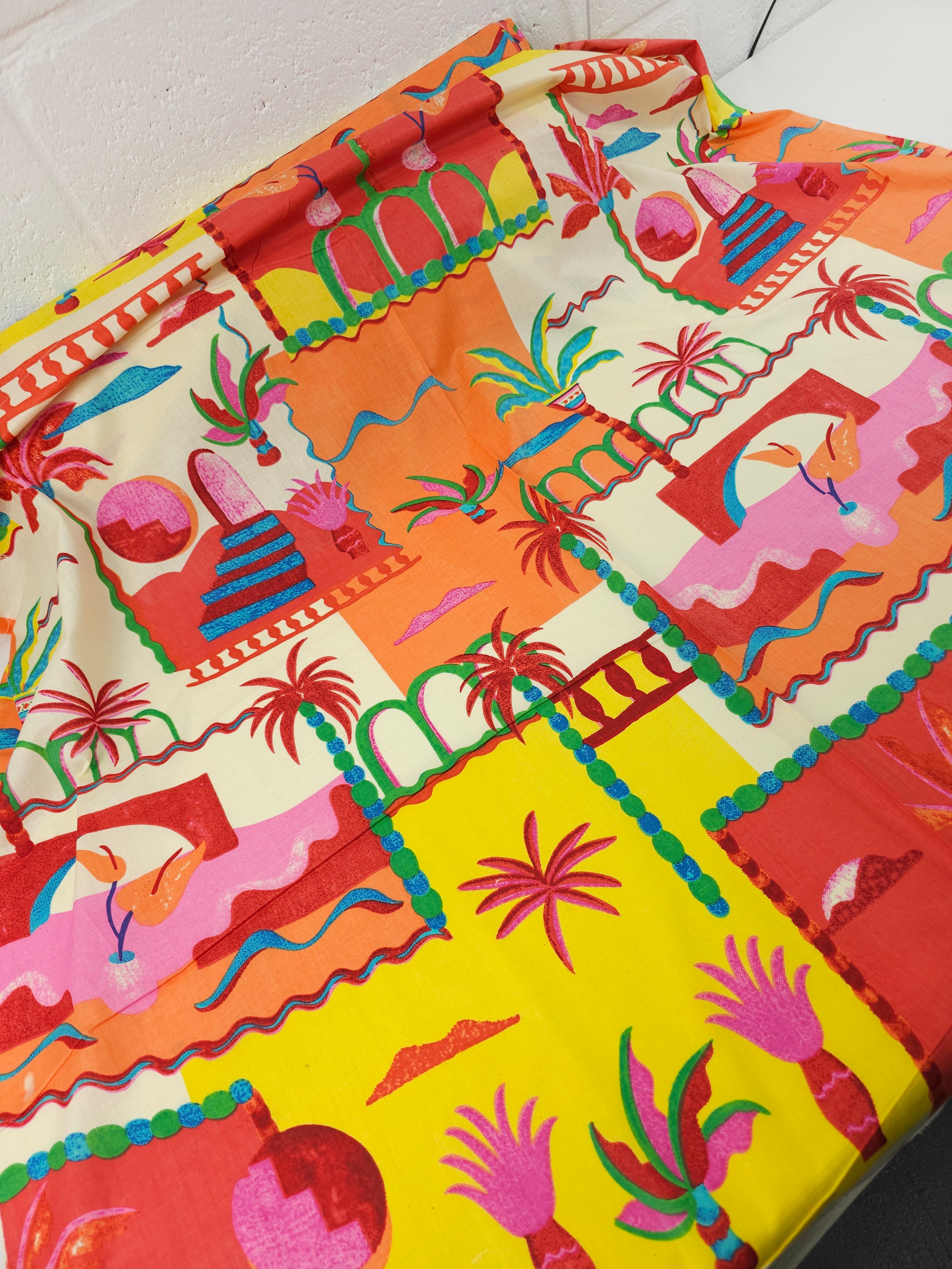 Orange/Pink Palm Tree Scenery Cambric Cotton