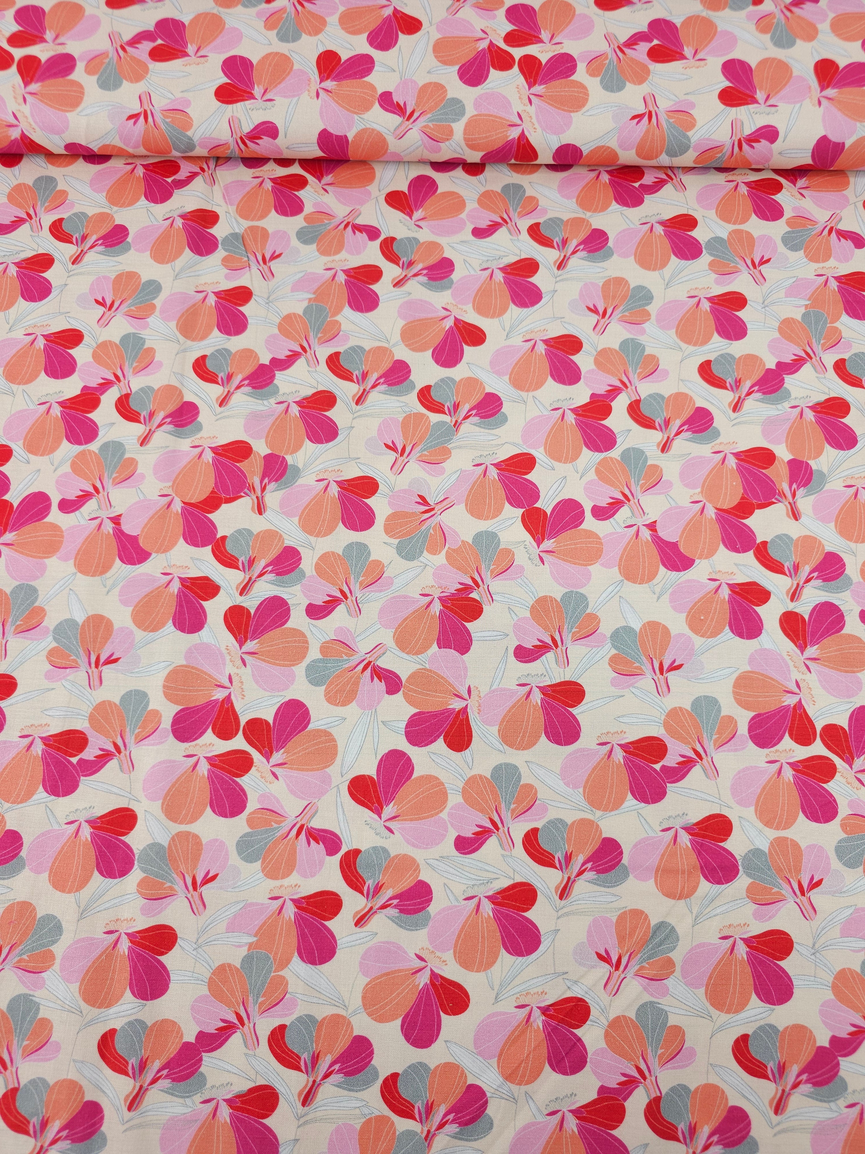 Pink/Coral Floral Flutter 100% Cotton