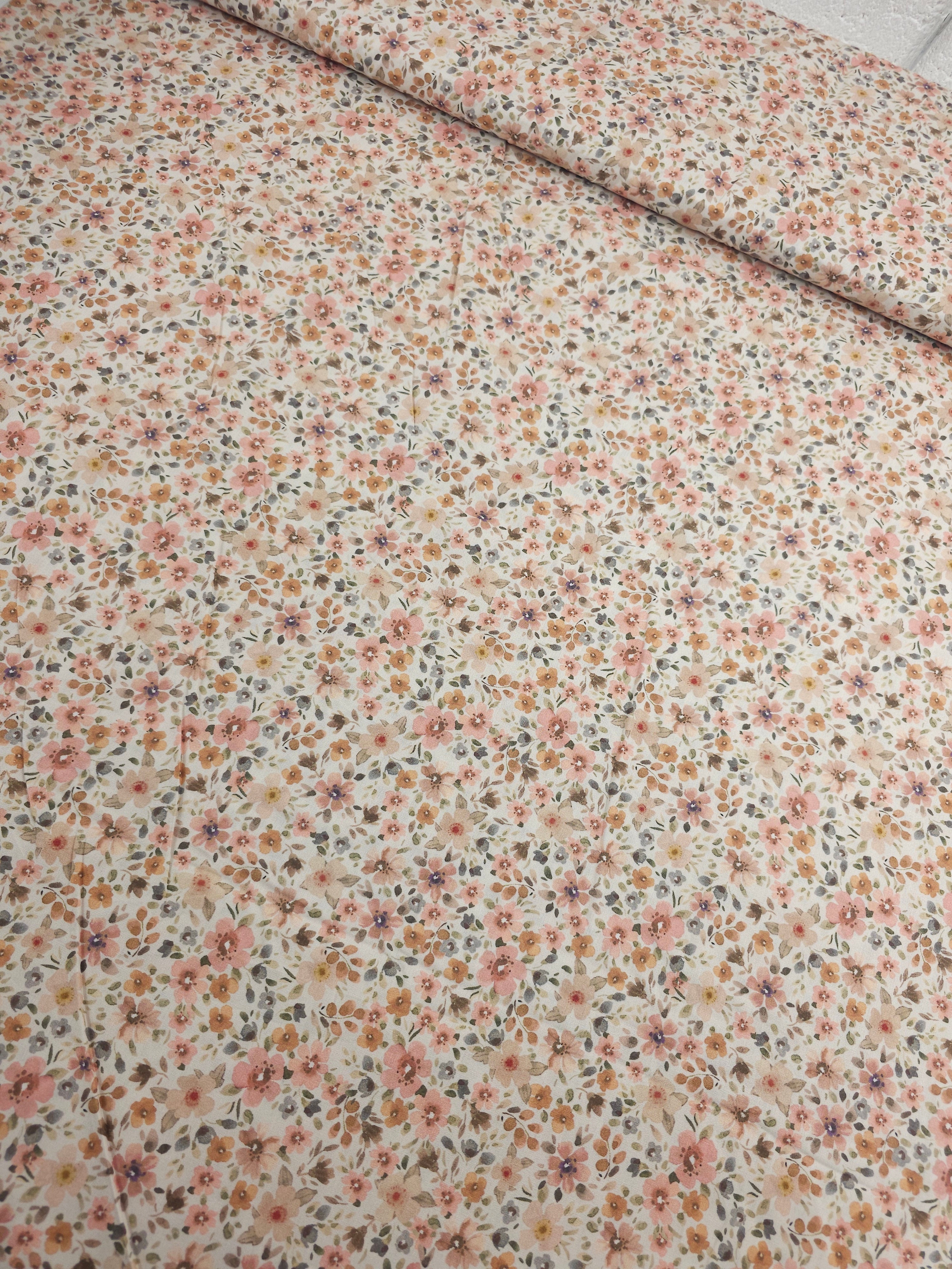 Retro Pink/Peach Bloom Florals Lightweight Cotton 55"