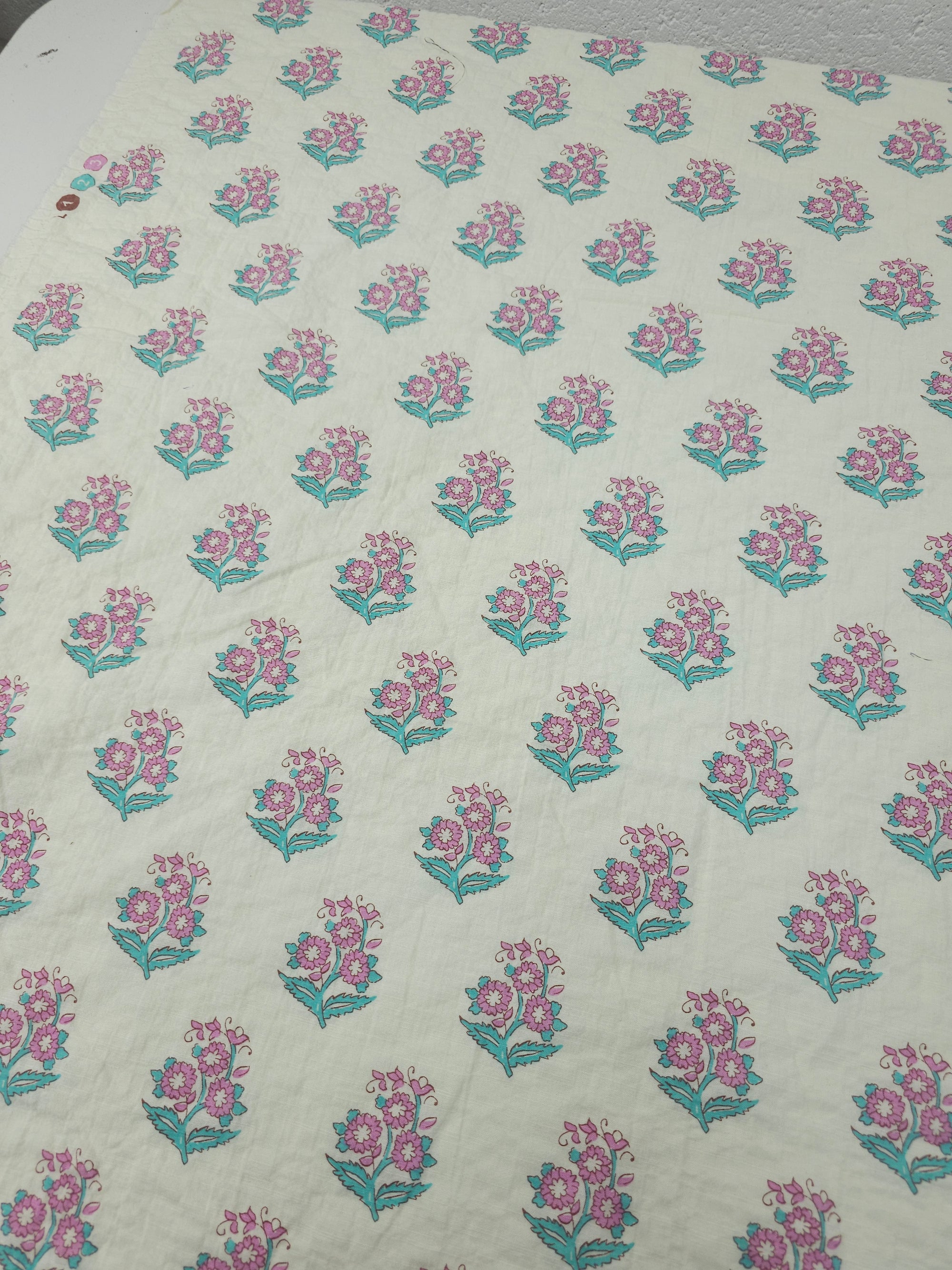 Pink/Ivory Motif Floral Cotton SeerSucker