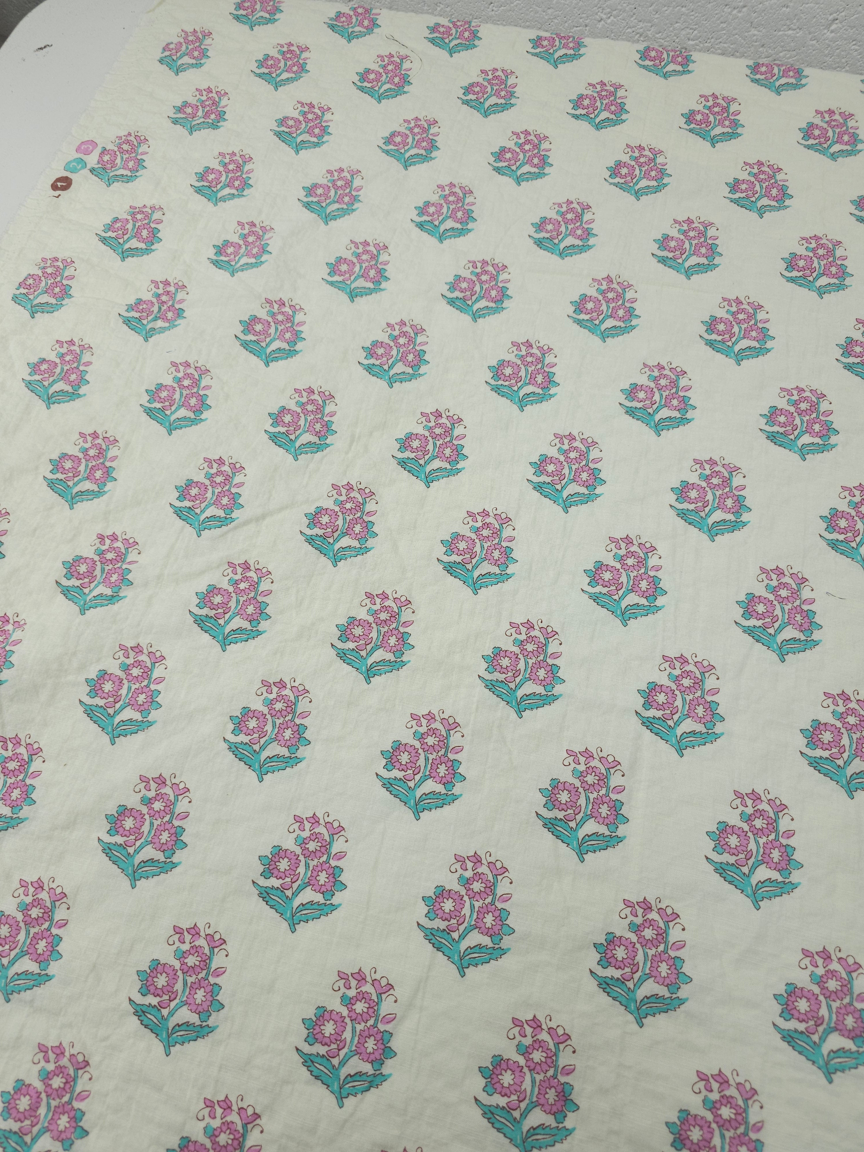 Pink/Ivory Motif Floral Cotton SeerSucker