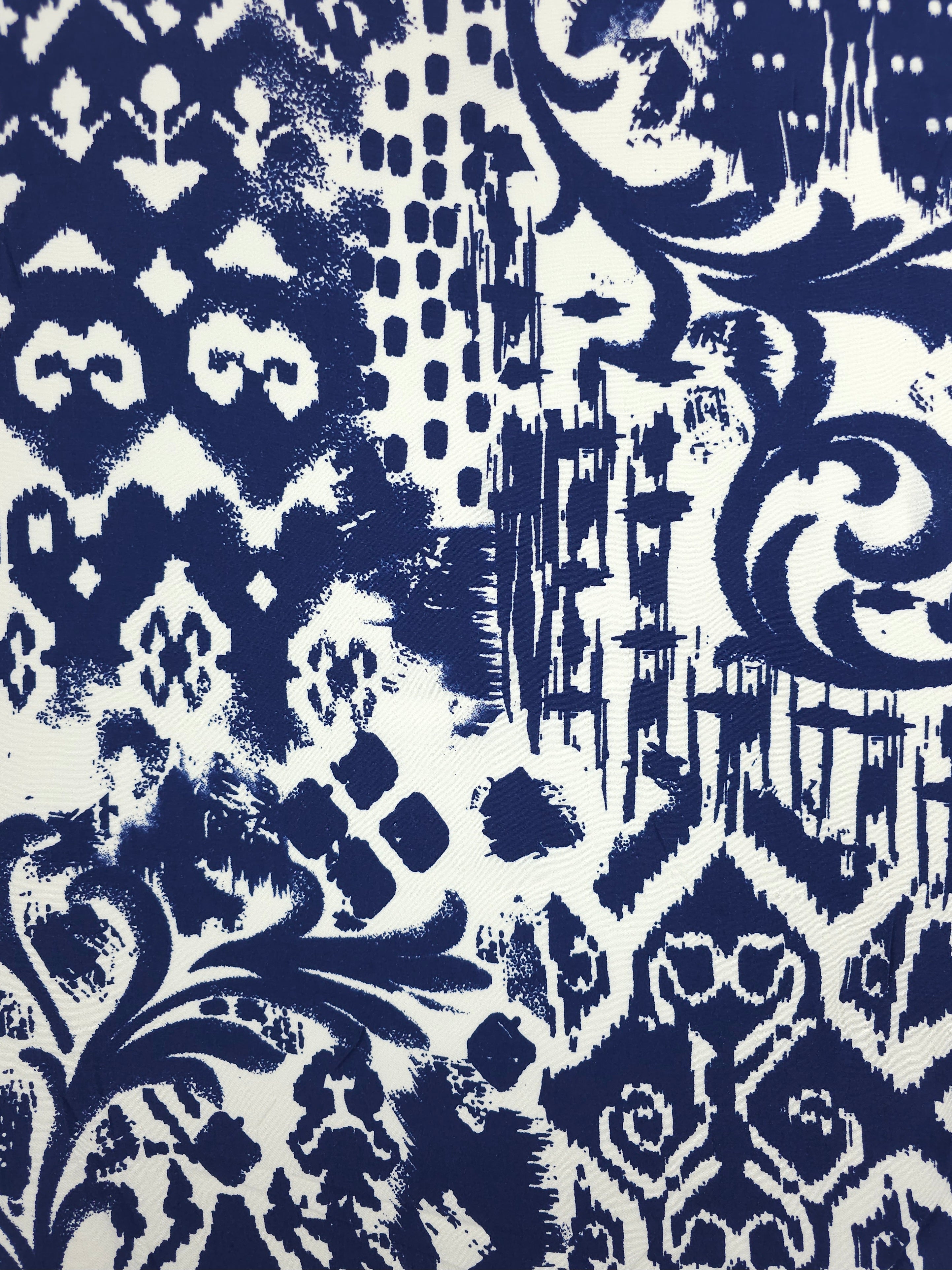 Navy/Off-White Tapestry Damask Viscose Crepe