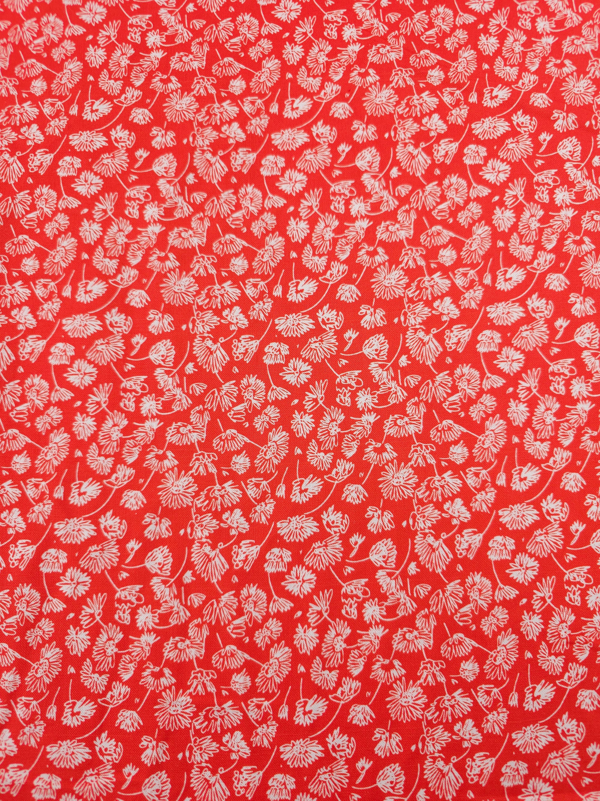 Red/White Sketch Floating Flower 100% Cotton - Free Spirit
