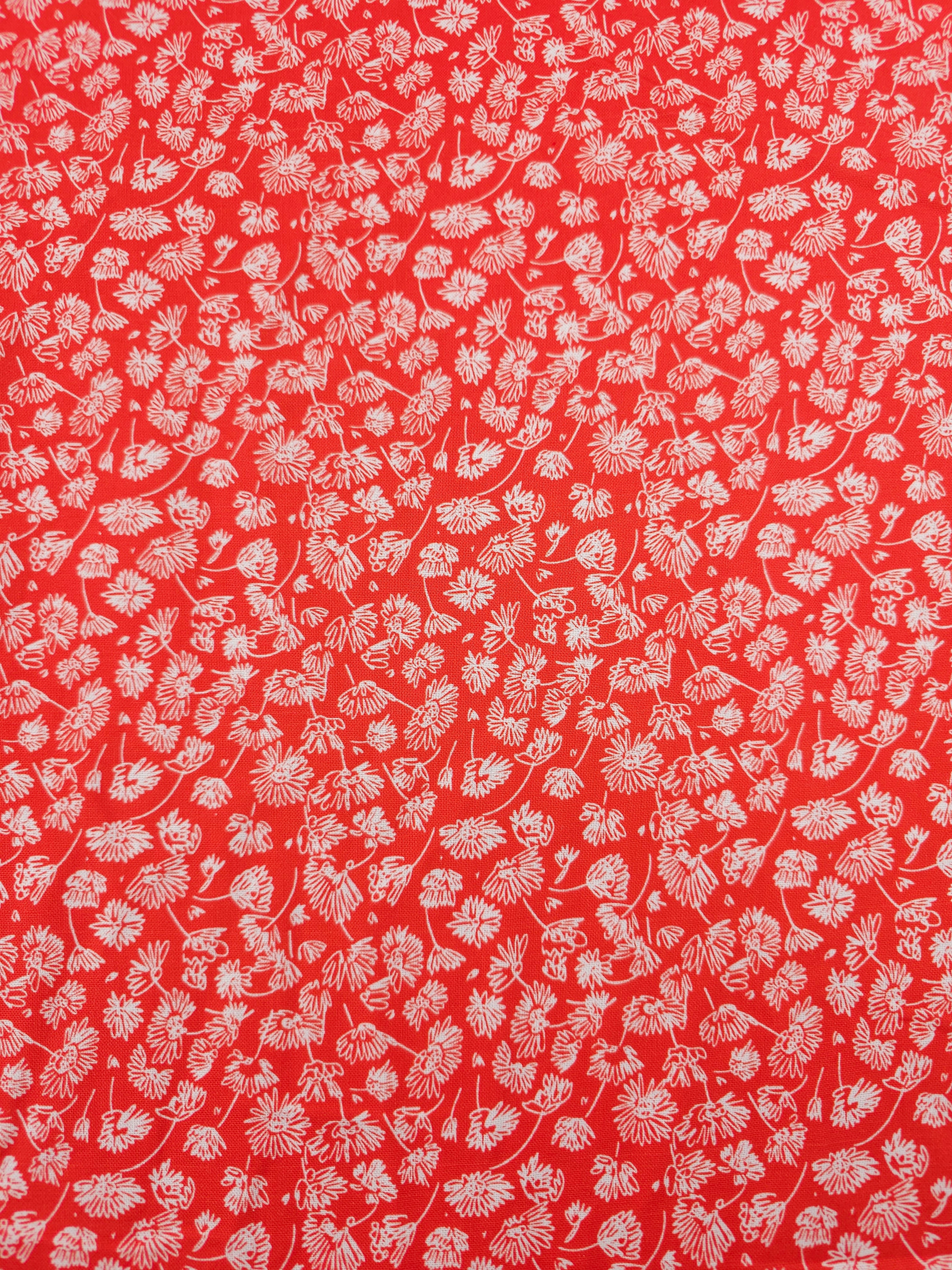 Red/White Sketch Floating Flower 100% Cotton - Free Spirit