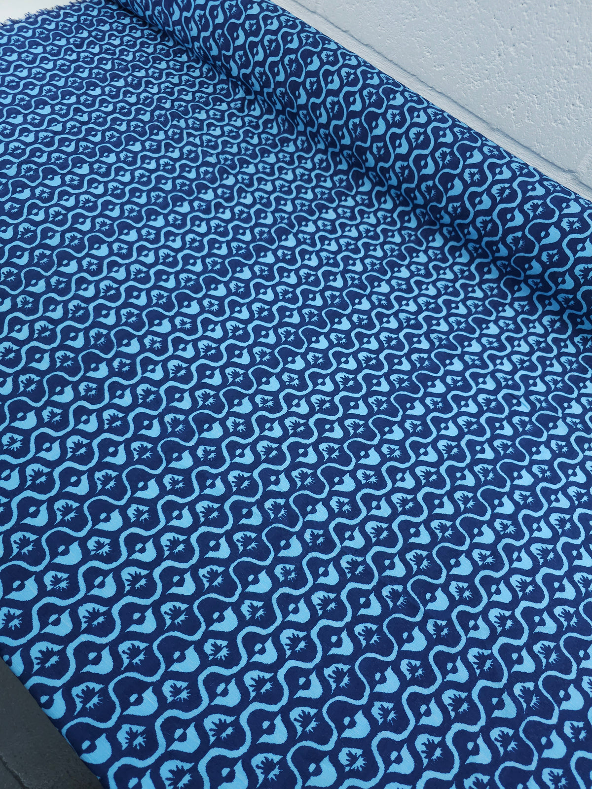 Light/Dark Blue Doodle Sun Wave Crinkle Viscose