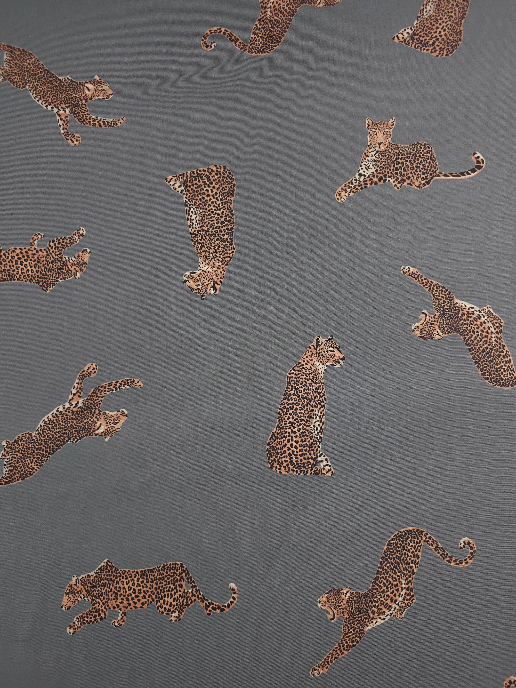 Grey Roaming Leopards Viscose Challis