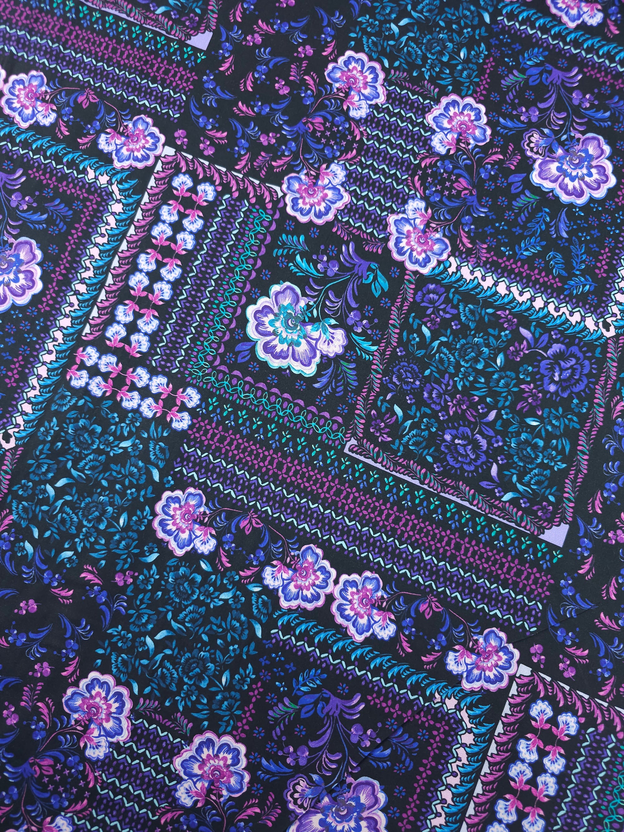 Teal/Purple Wonder Floral Patchwork Cotton Viscose 60"