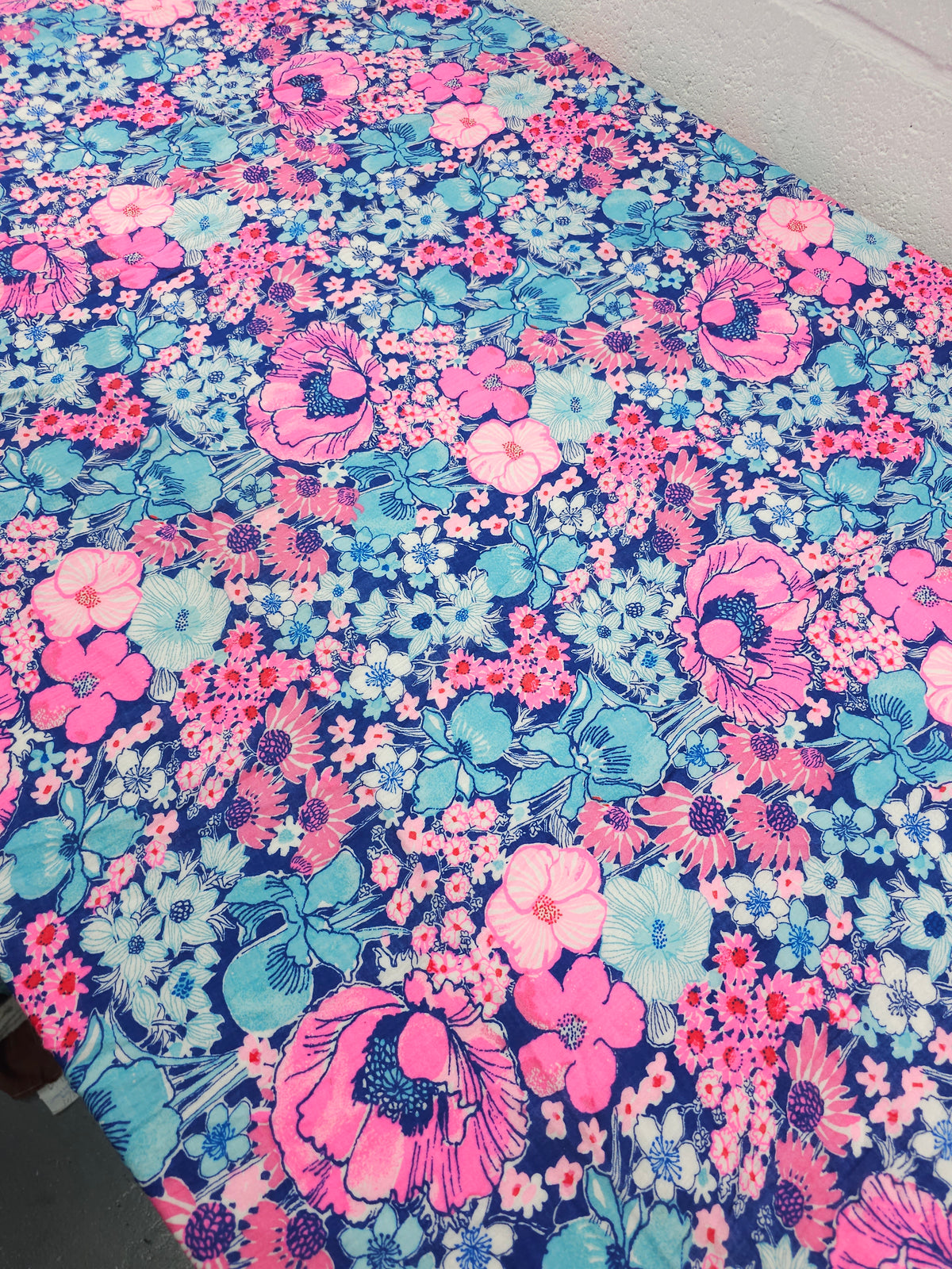 Neon Pink/Blue Floral Bloom Crinkled Double Gauze - Lilly Pulitzer