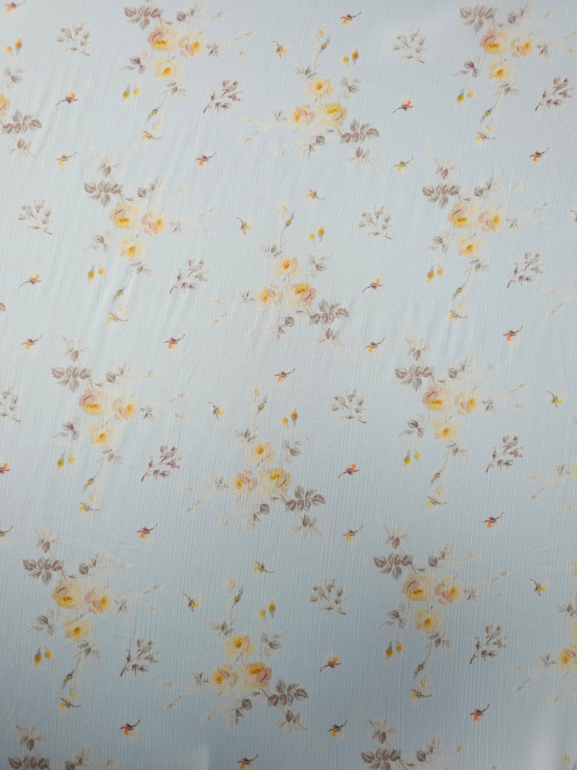 Pale Blue Vintage Floral Crinkle Poly Satin