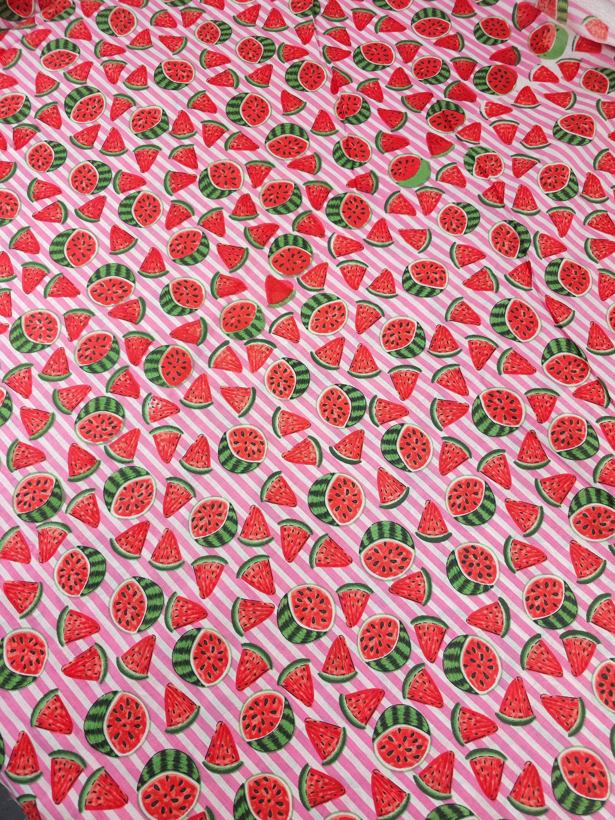 Pink Watermelon Stripe Lightweight Cambric Cotton