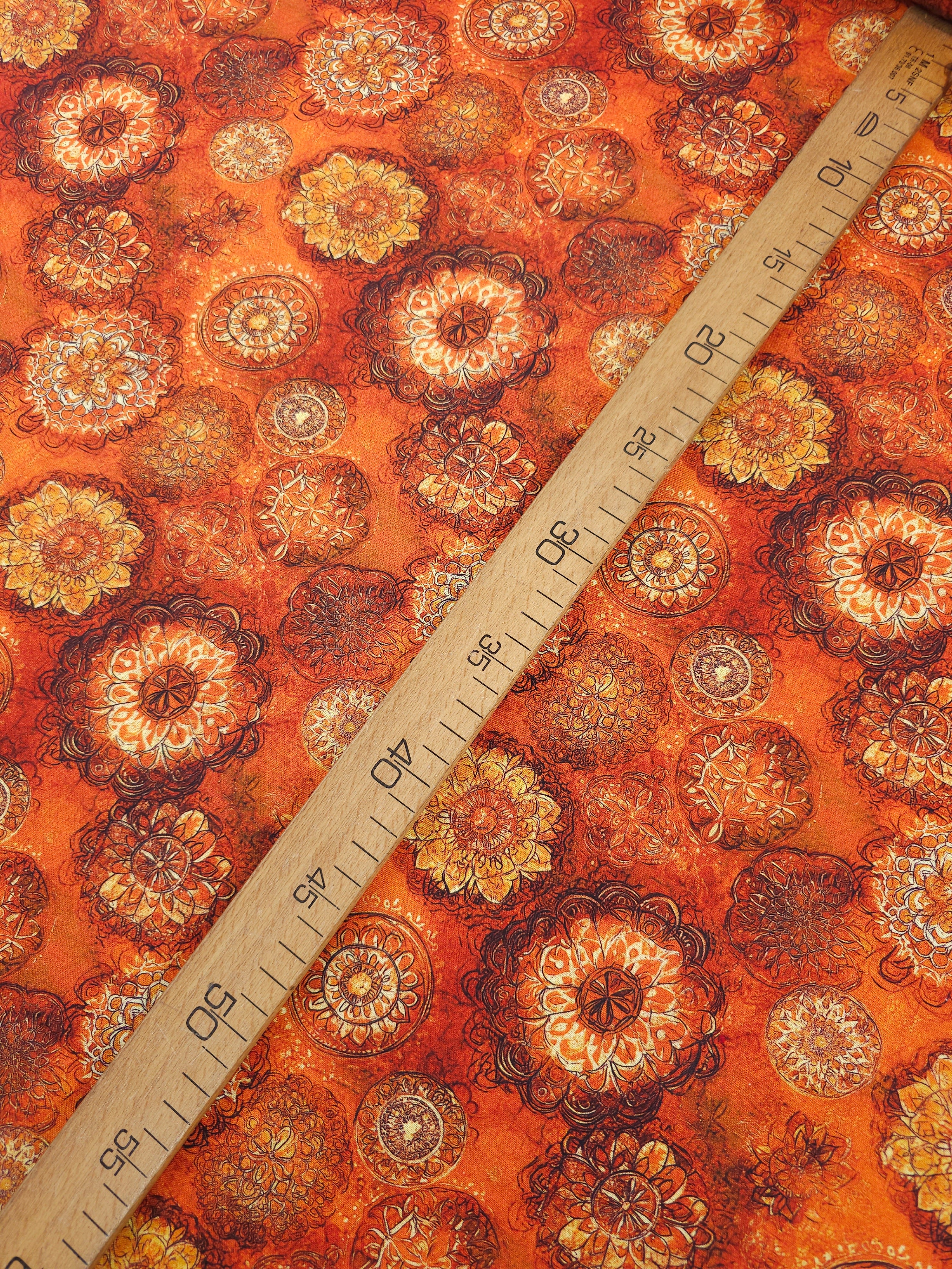Rustic Orange Spiral Medallion 100% Cotton 106" *EXTRA WIDE*