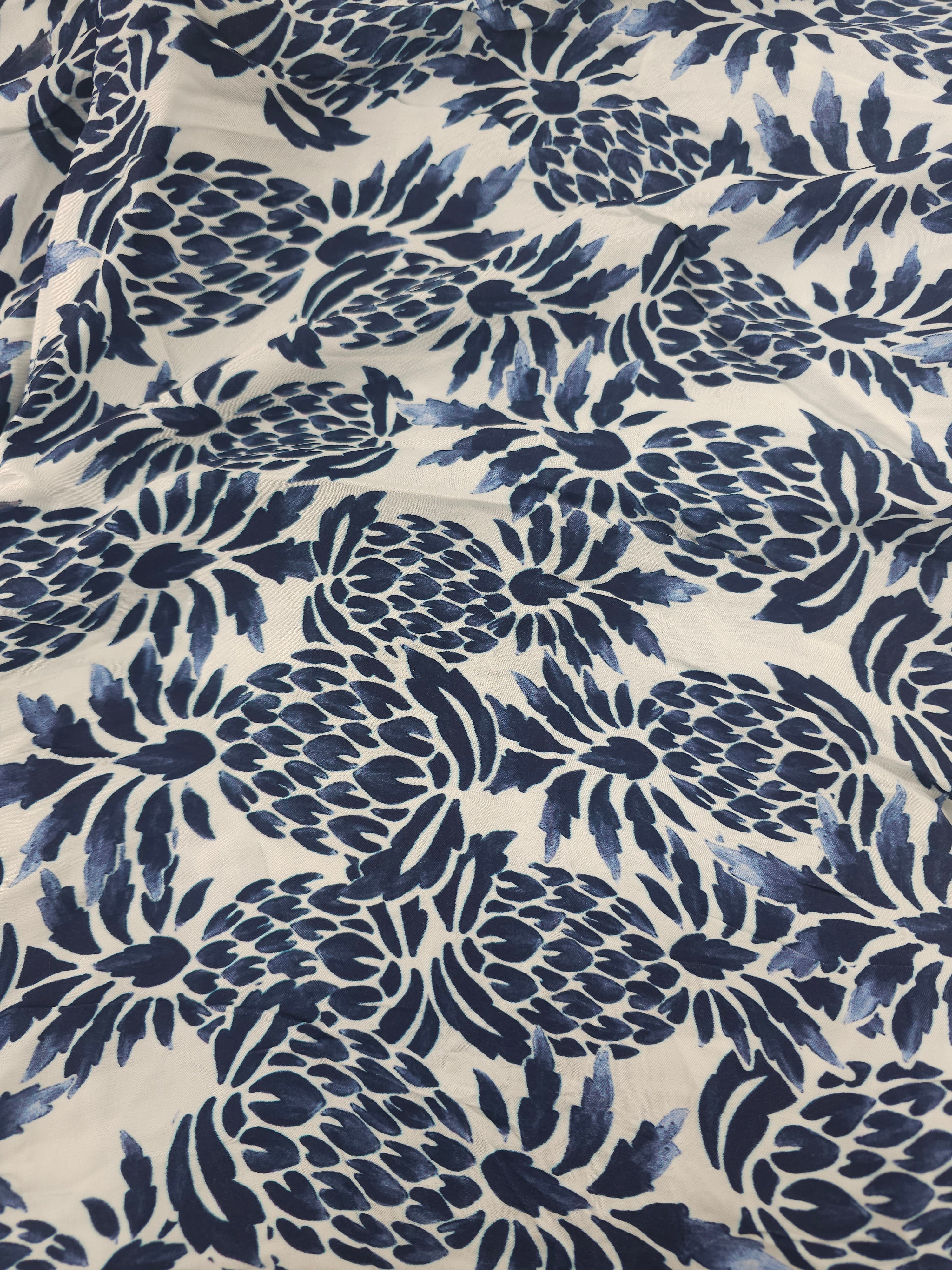 Blue pineapples Viscose sateen- 4m piece