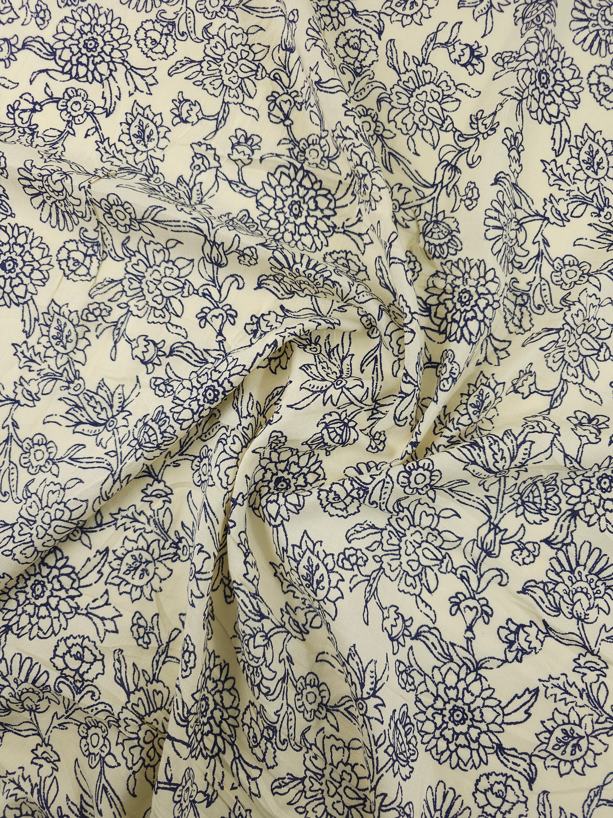 Cream/Navy Vintage Floral Party Viscose Challis