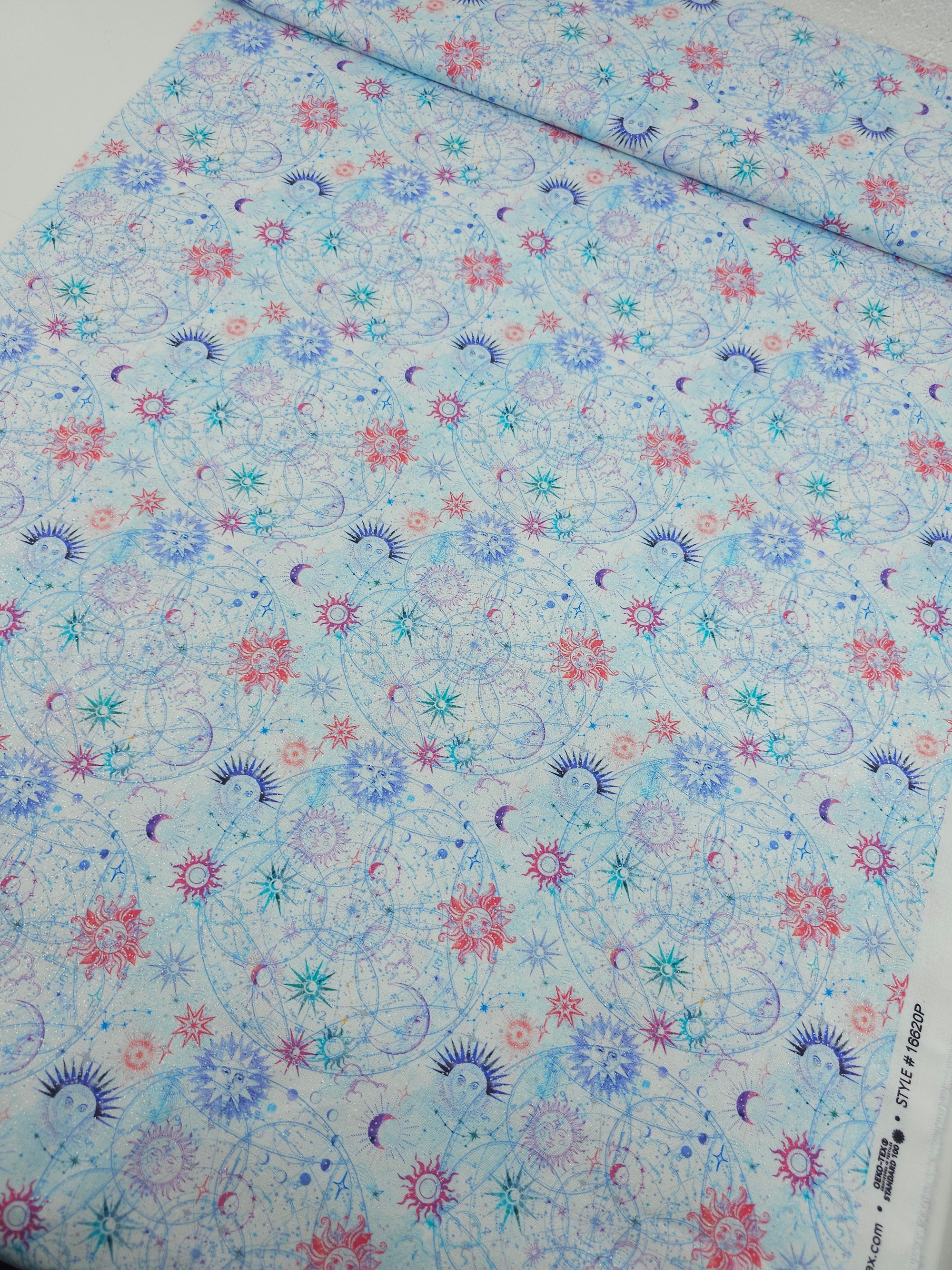 Light Blue/Silver Celestial Skies 100% Cotton - Benartex