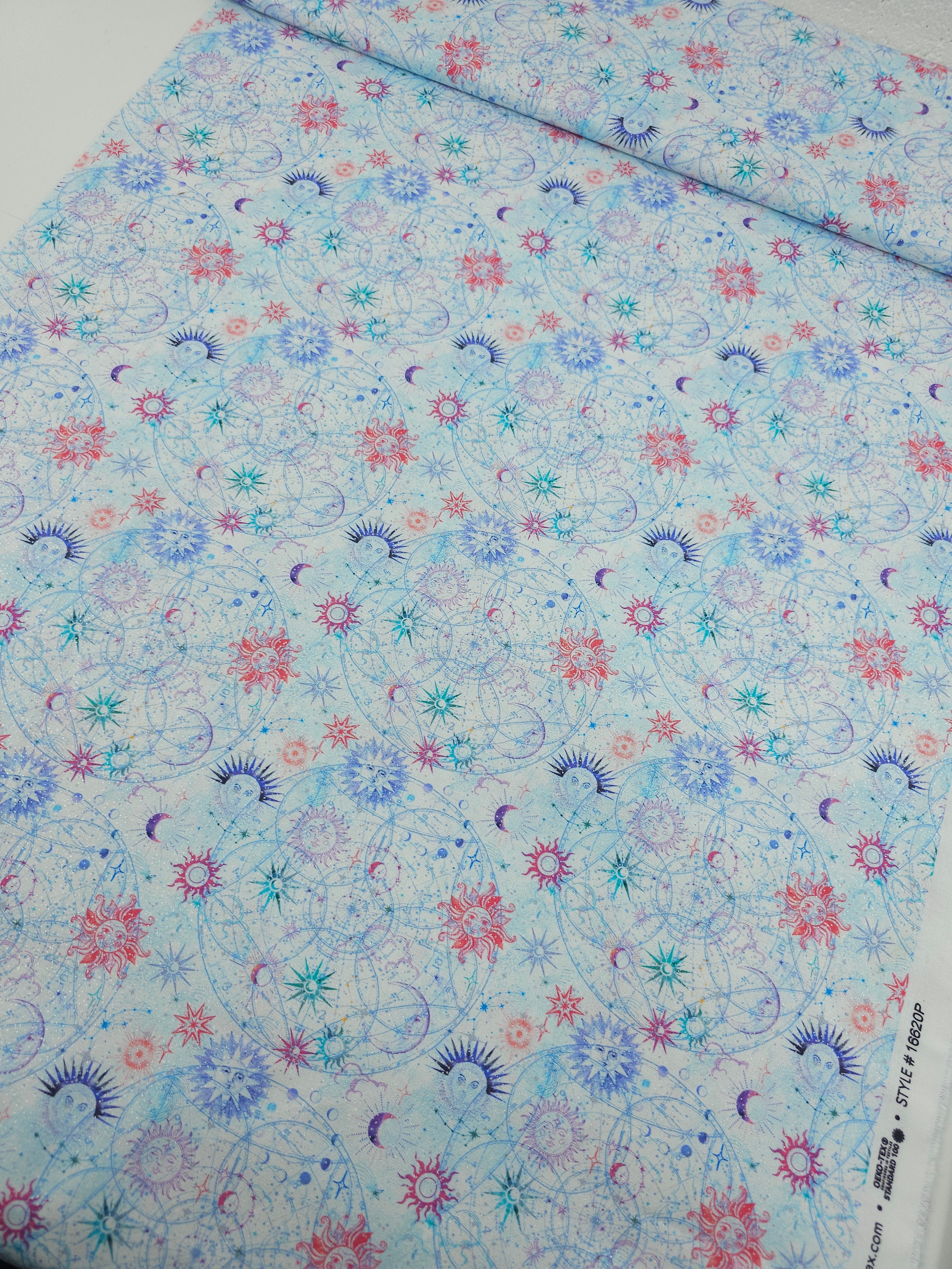 Light Blue/Silver Celestial Skies 100% Cotton - Benartex