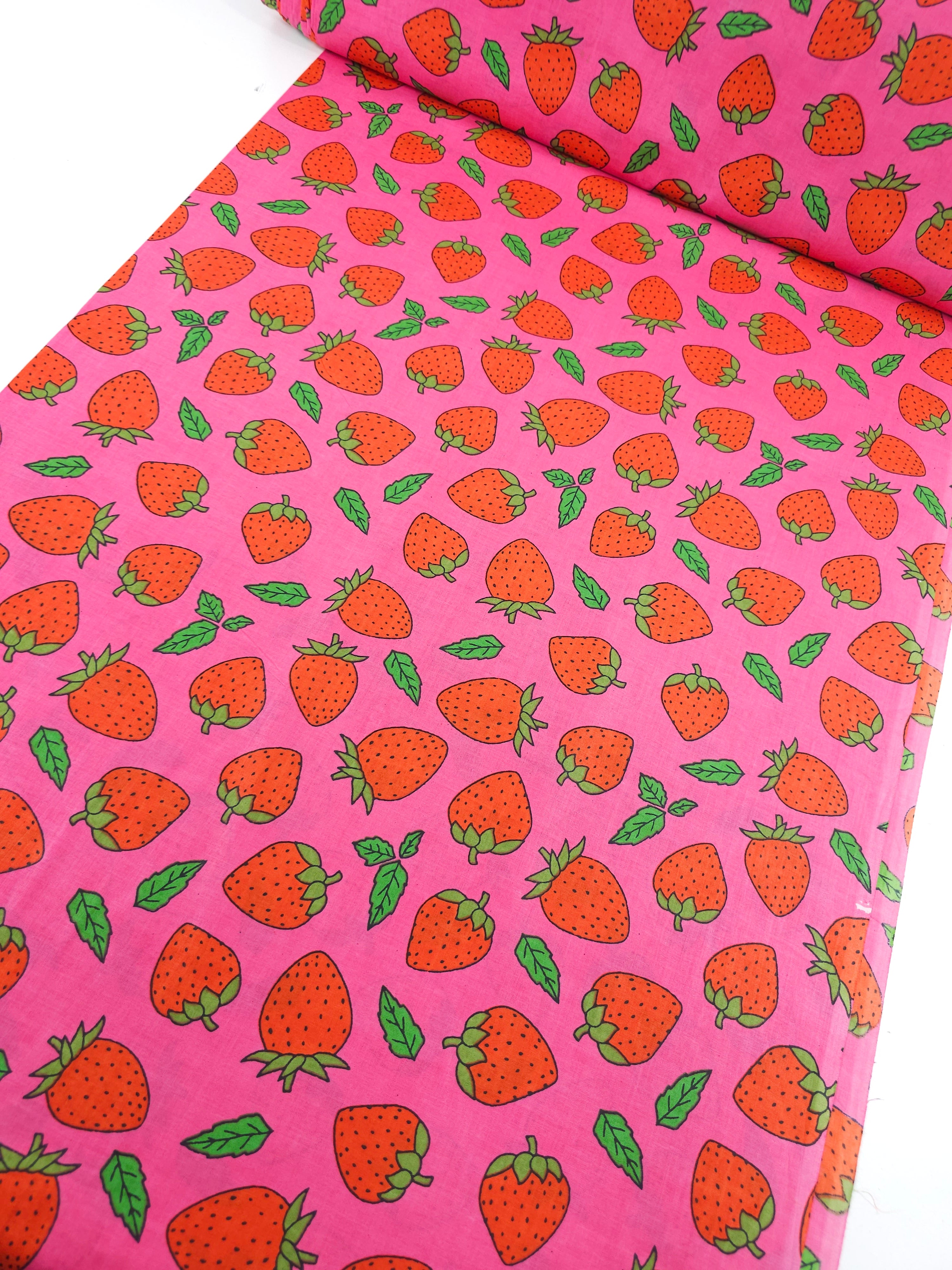 Pink/Red Doodle Strawberry Cambric Cotton