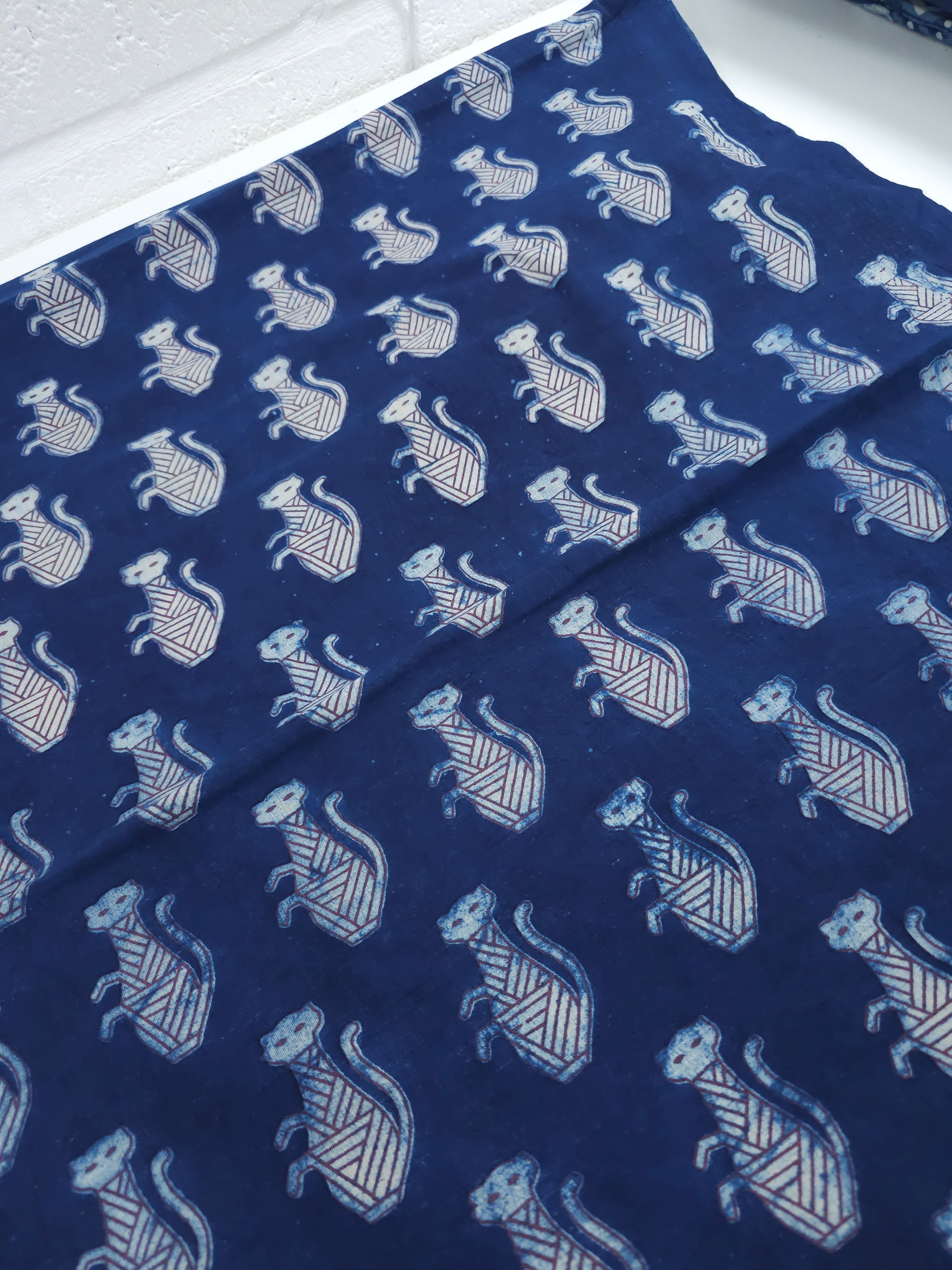 Indigo Egyptian Cat Block Print Cotton