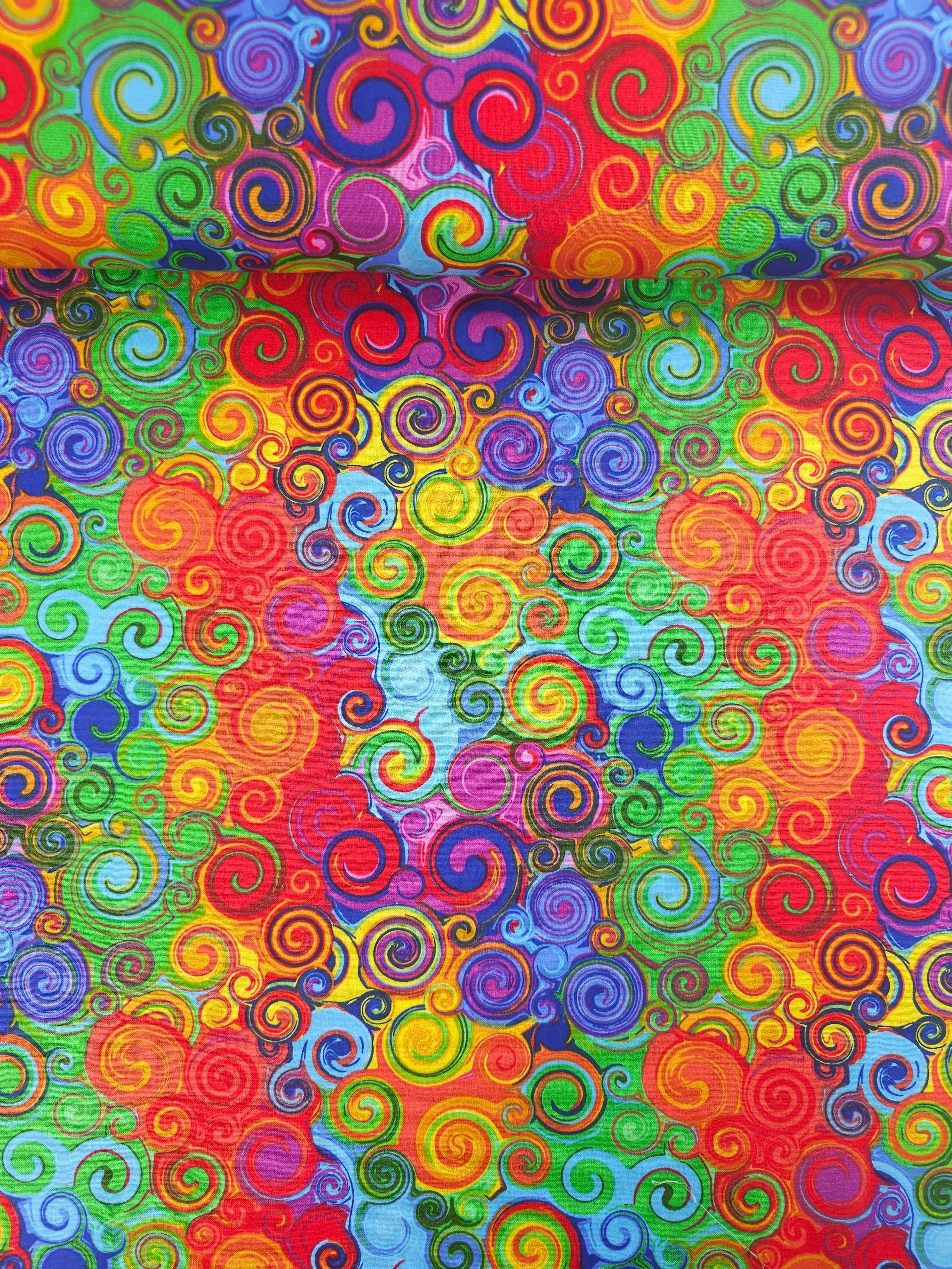 Multicolour Groovy Circle Swirl 100% Cotton