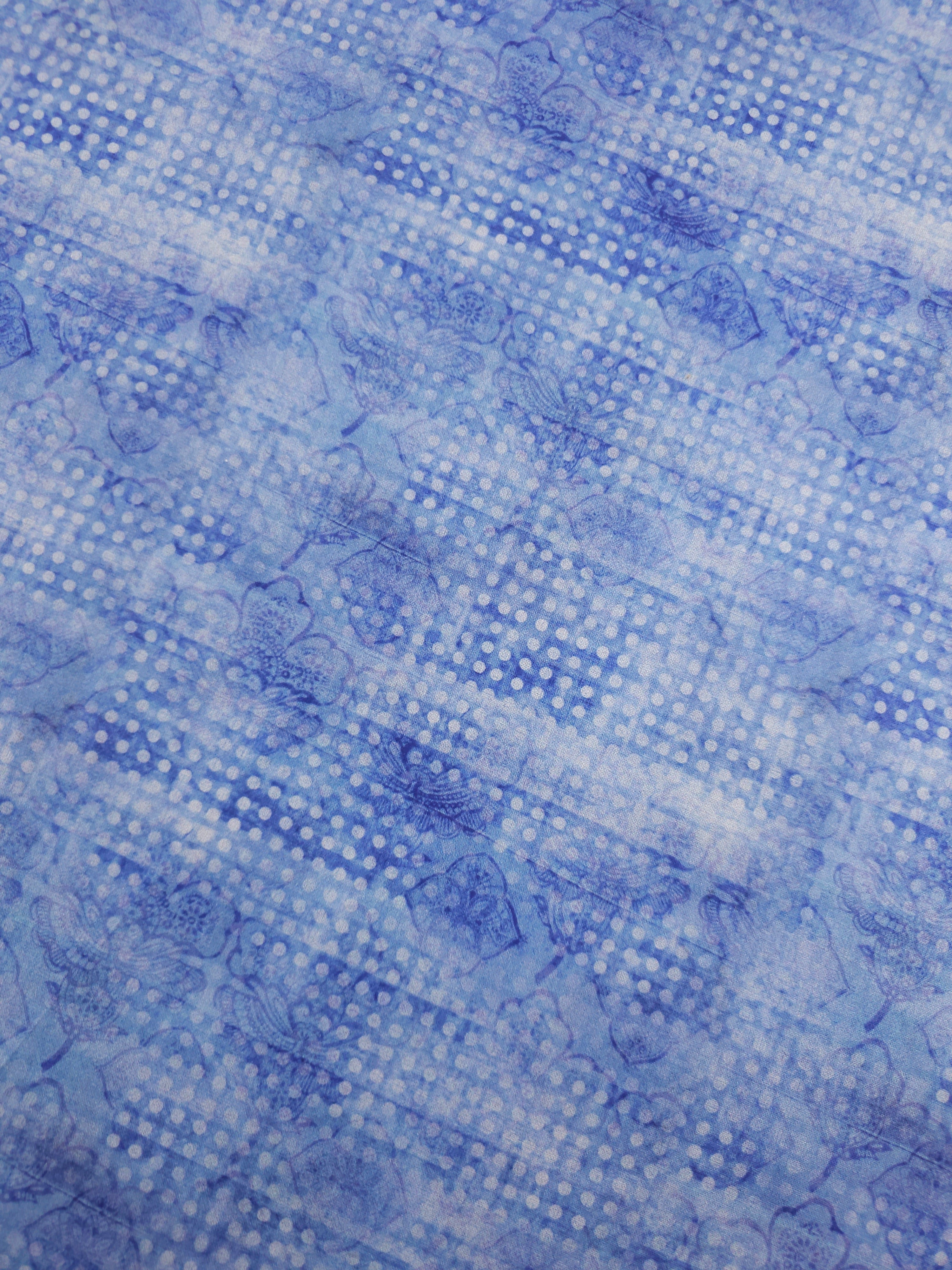Blue Washed Vintage Polka Tapestry 100% Cotton