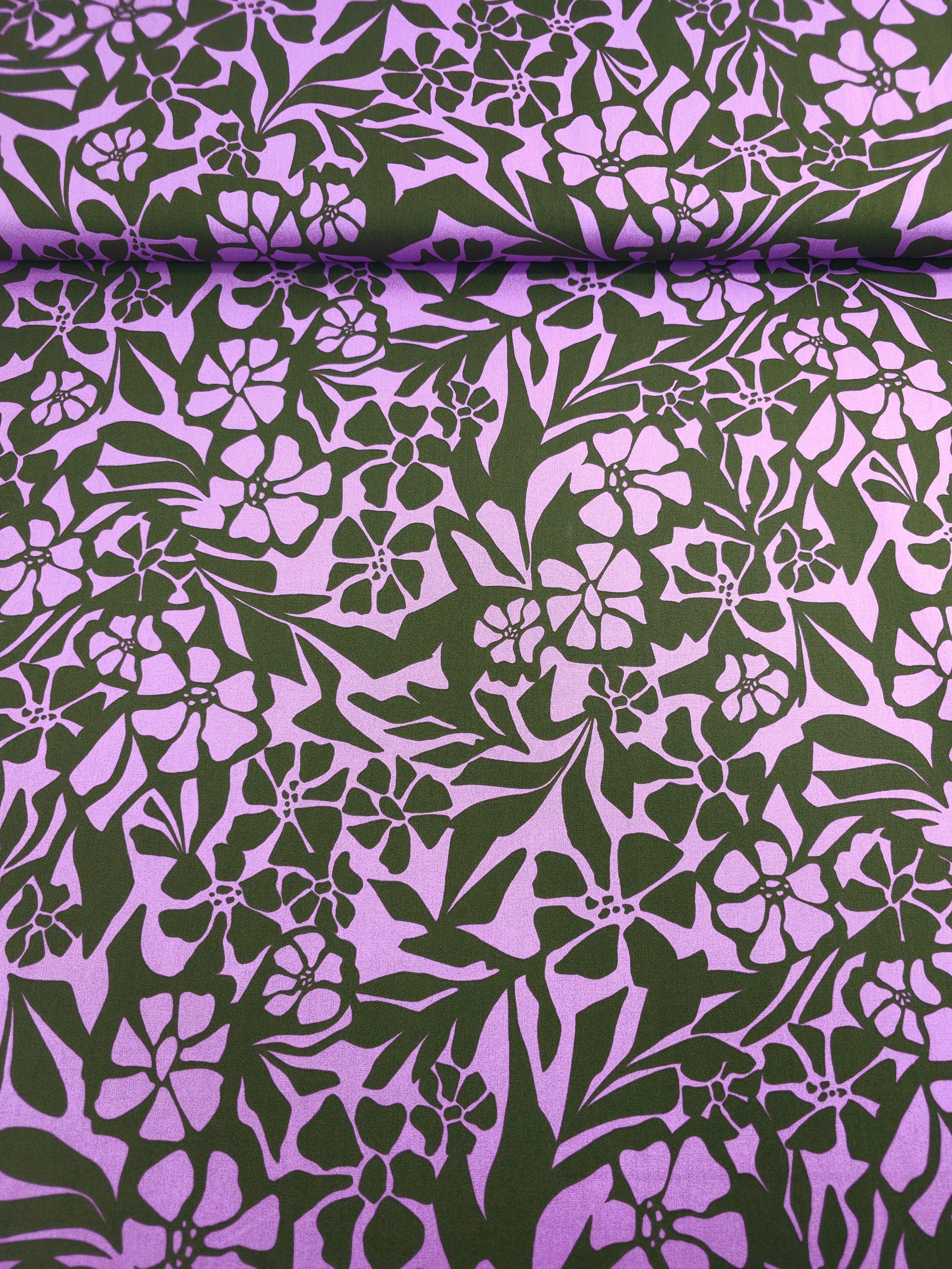 Purple/Forest Green Floral Groove Cotton Viscose