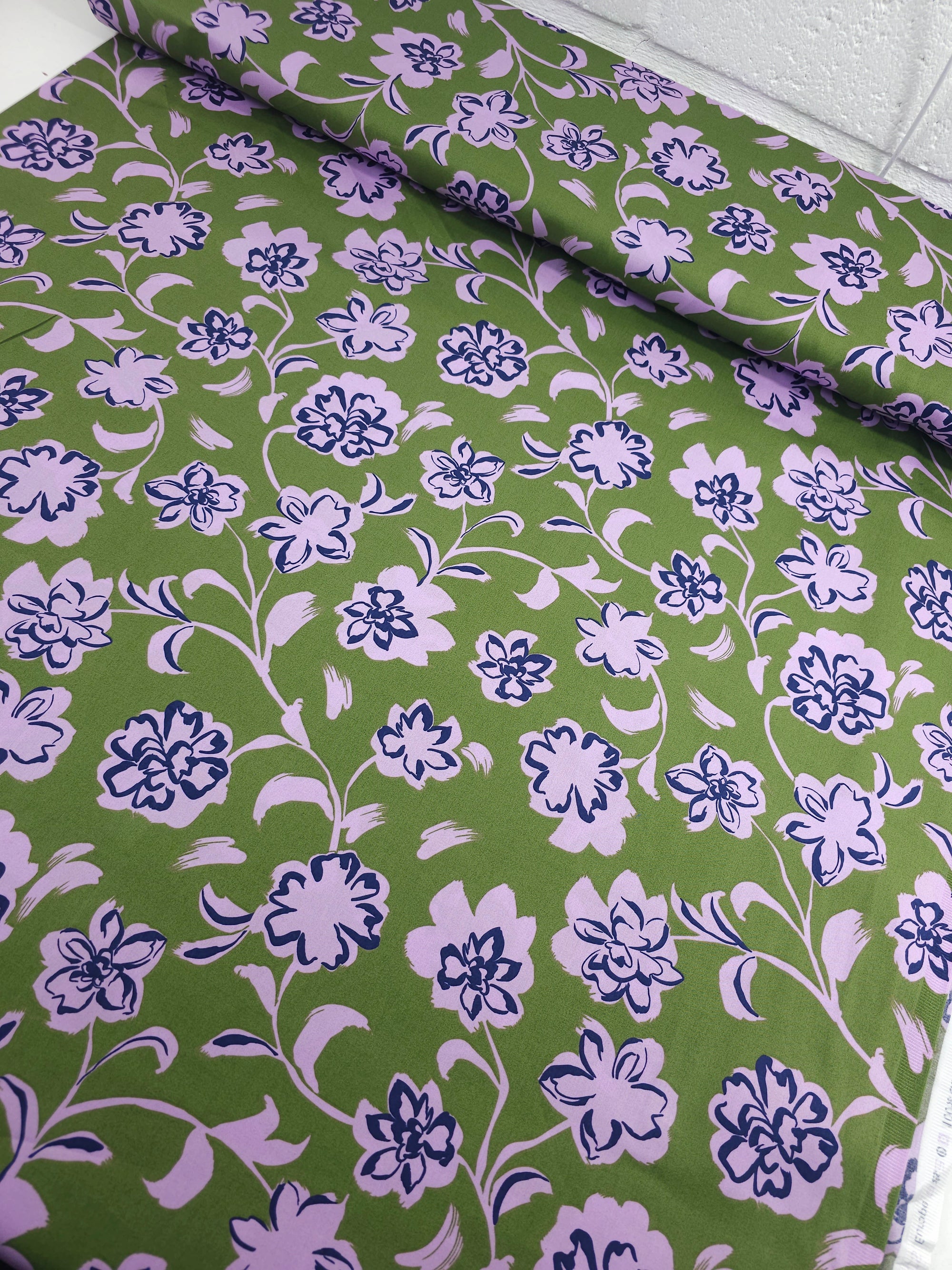 Green/Lilac Bordeaux Floral Cotton Sateen 57"