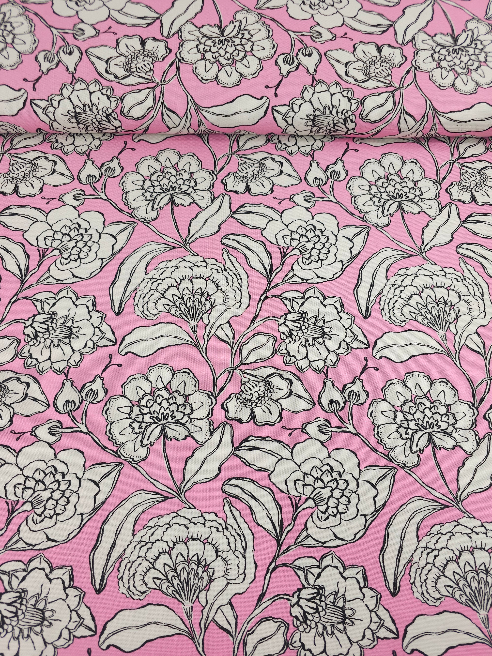 Pink Sketch Floral Lightweight Canvas Cotton