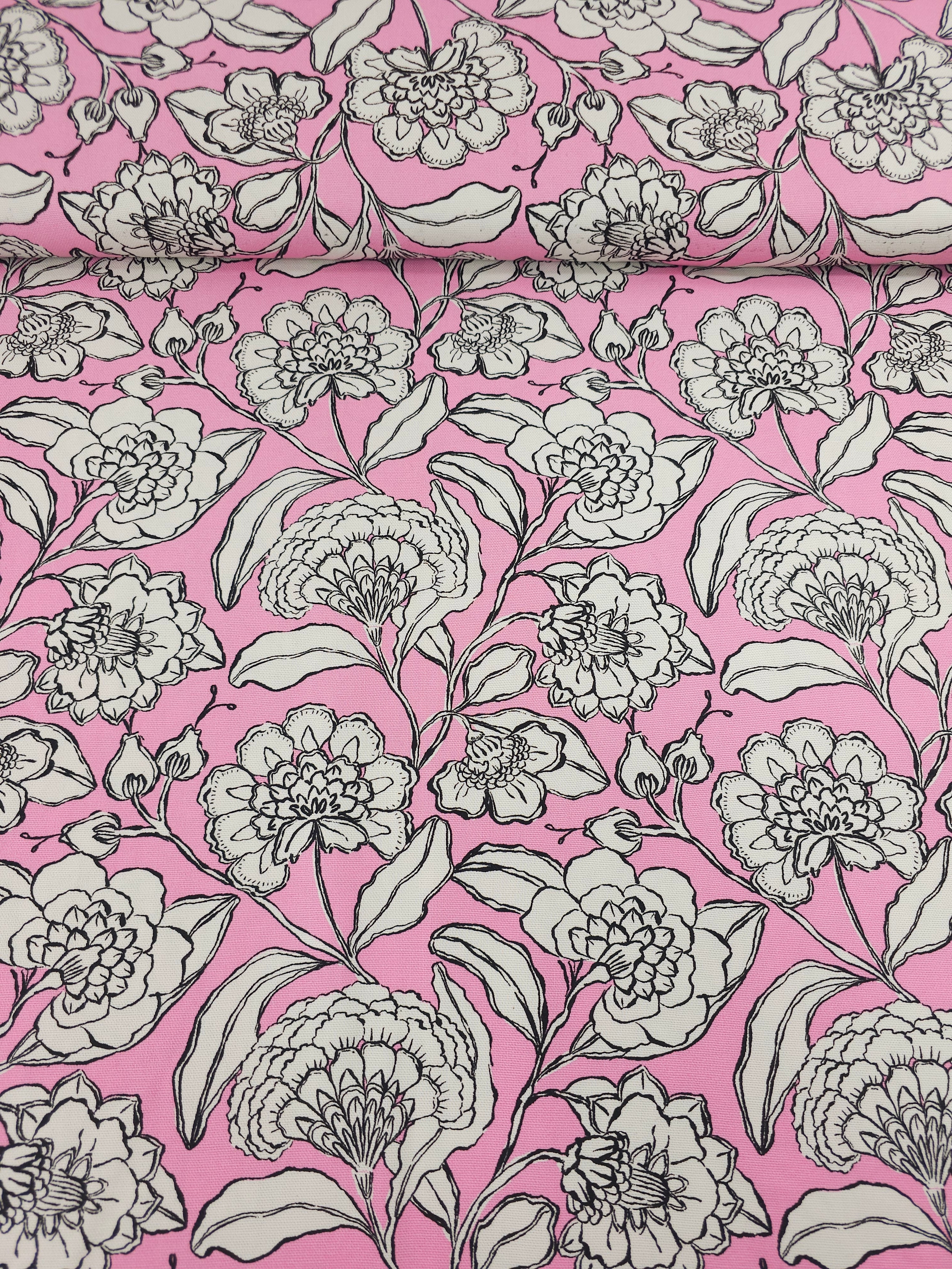Pink Sketch Floral Lightweight Canvas Cotton