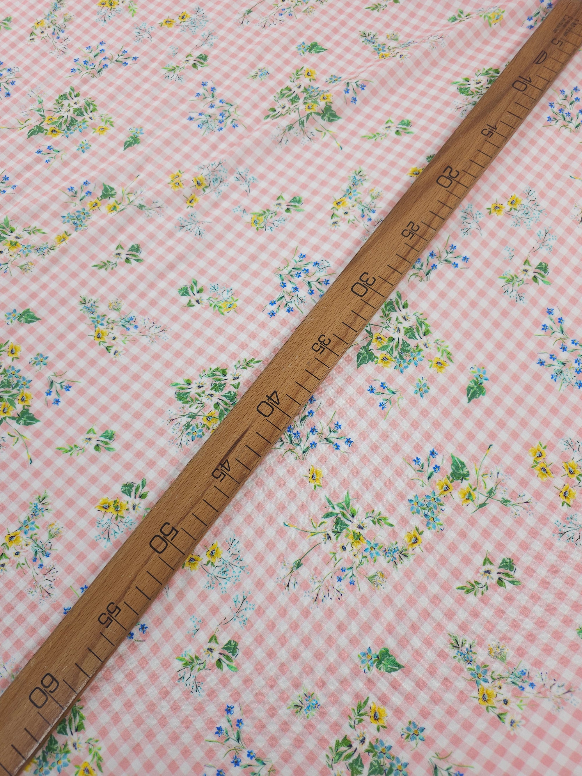 Light Pink Floral Bunch Gingham Viscose Challis