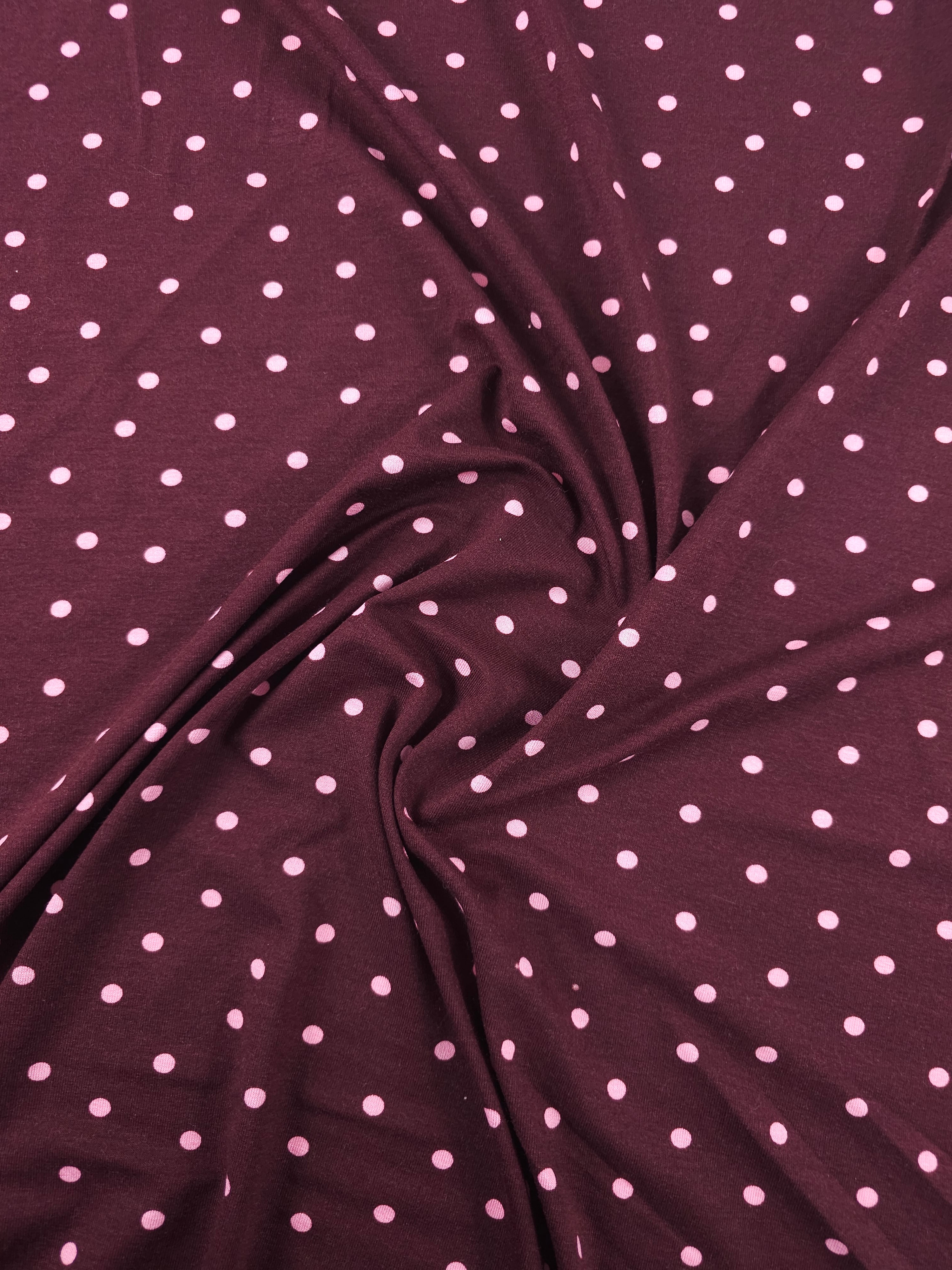 Burgundy/Pink Small Polka Dot Viscose Jersey *DEFECT*