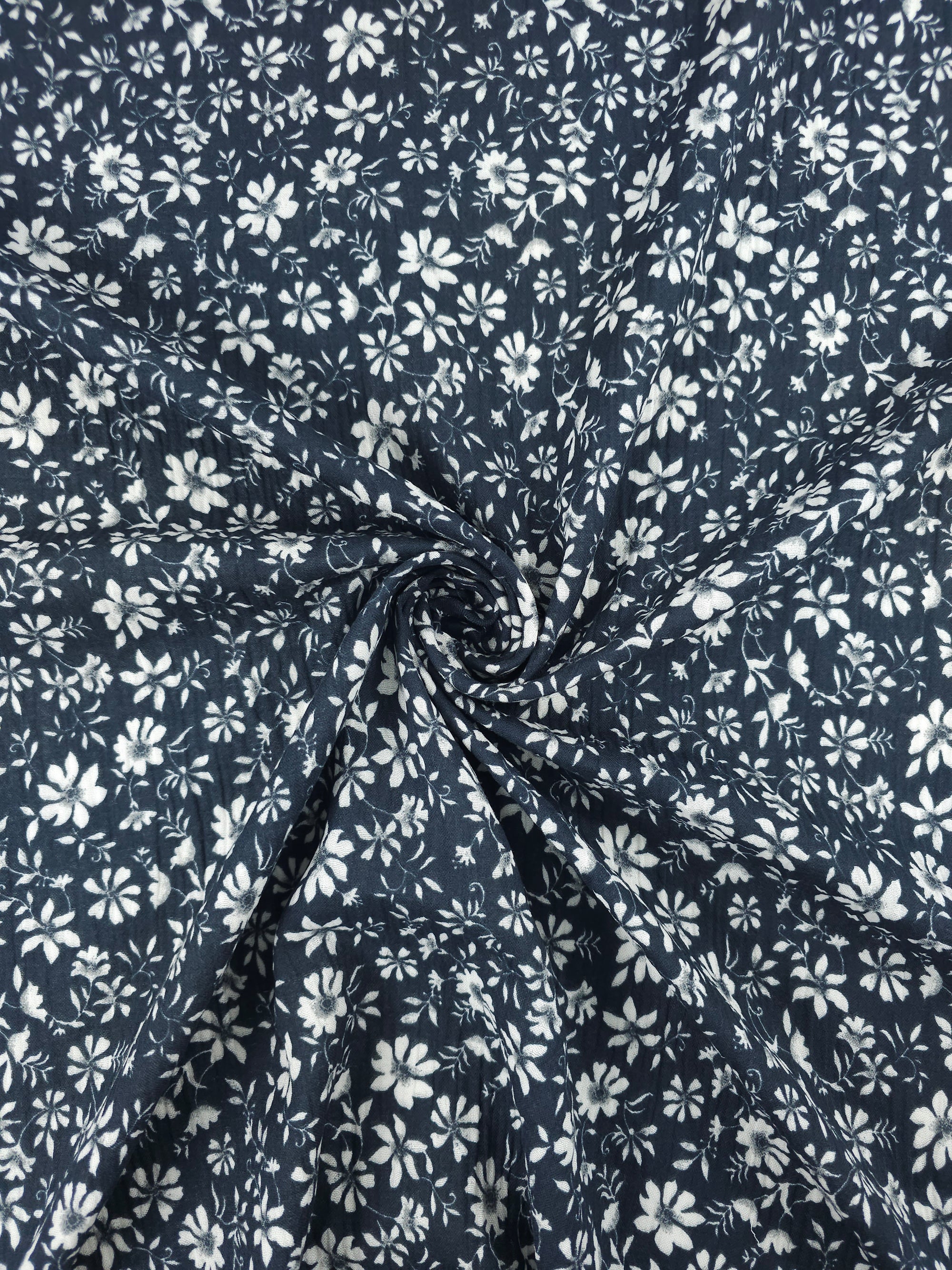 Charcoal Grey Floral Double Gauze