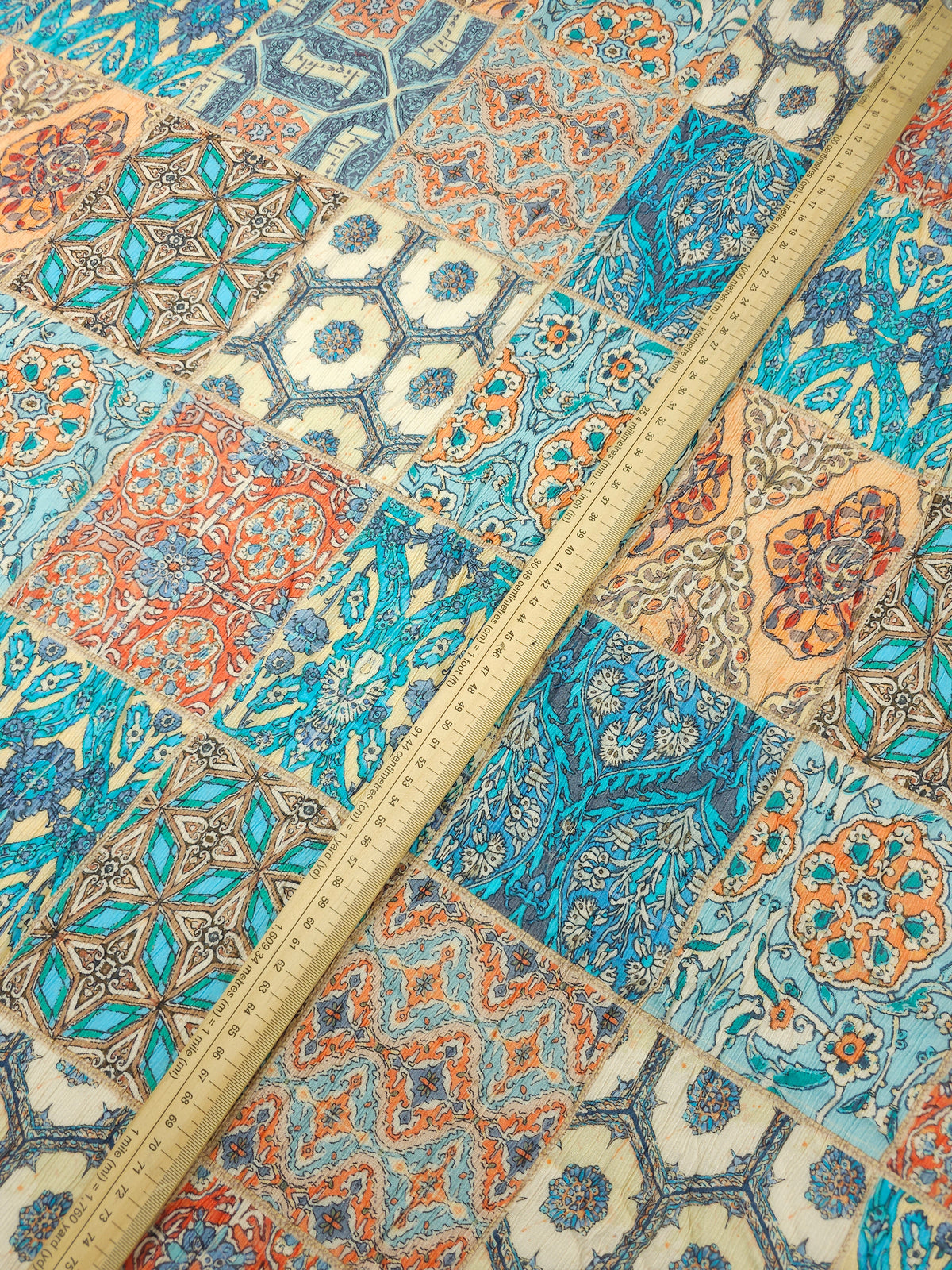 Teal/Orange Patchwork Crinkle Viscose