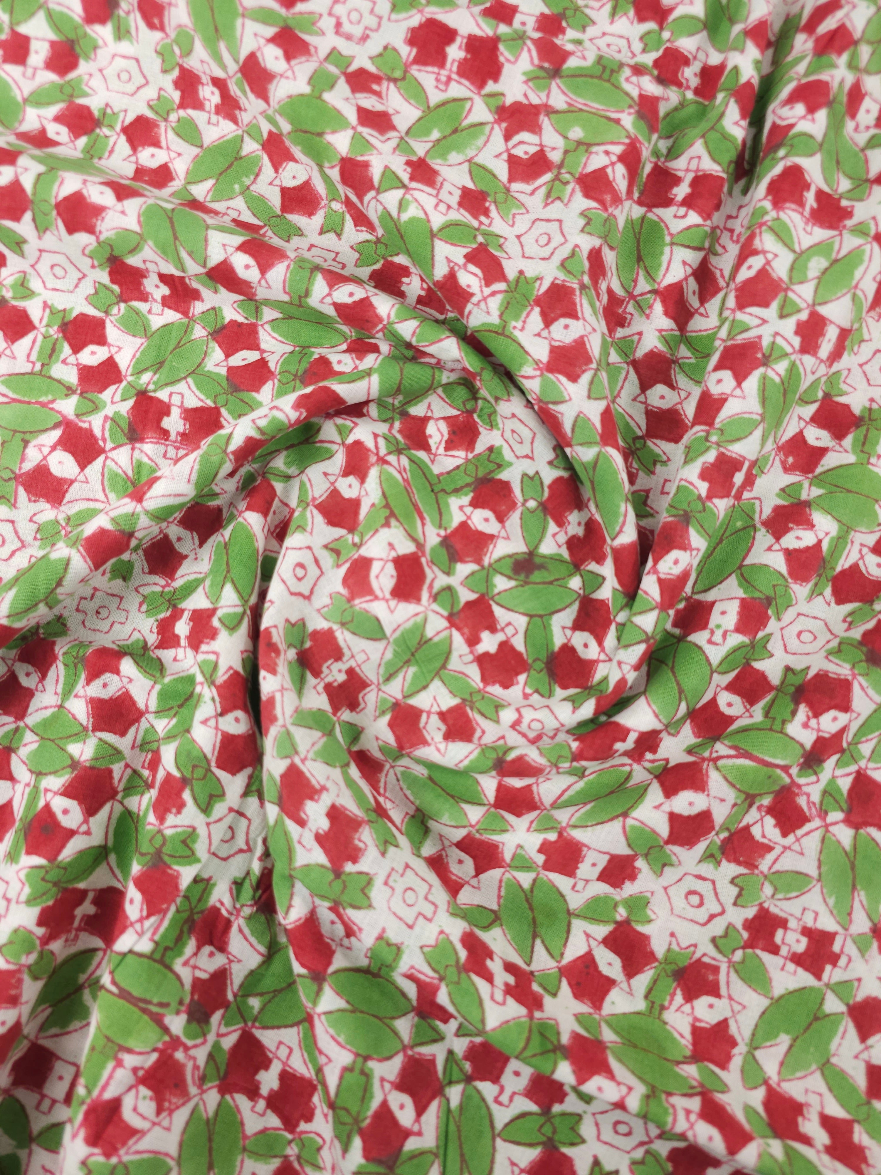 Green/Red Geometric Block Print Cotton