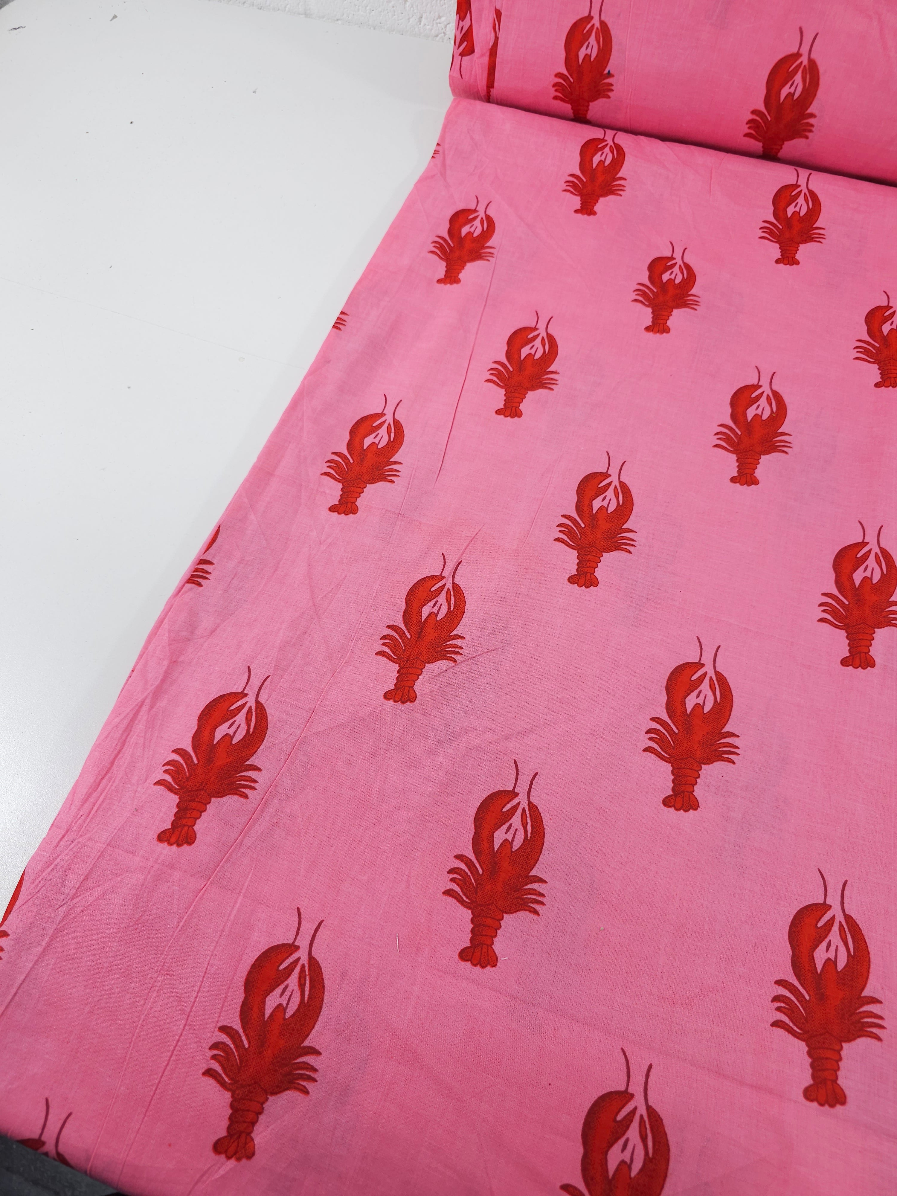 Pink/Red Lobster Cambric Cotton *DEFECT*