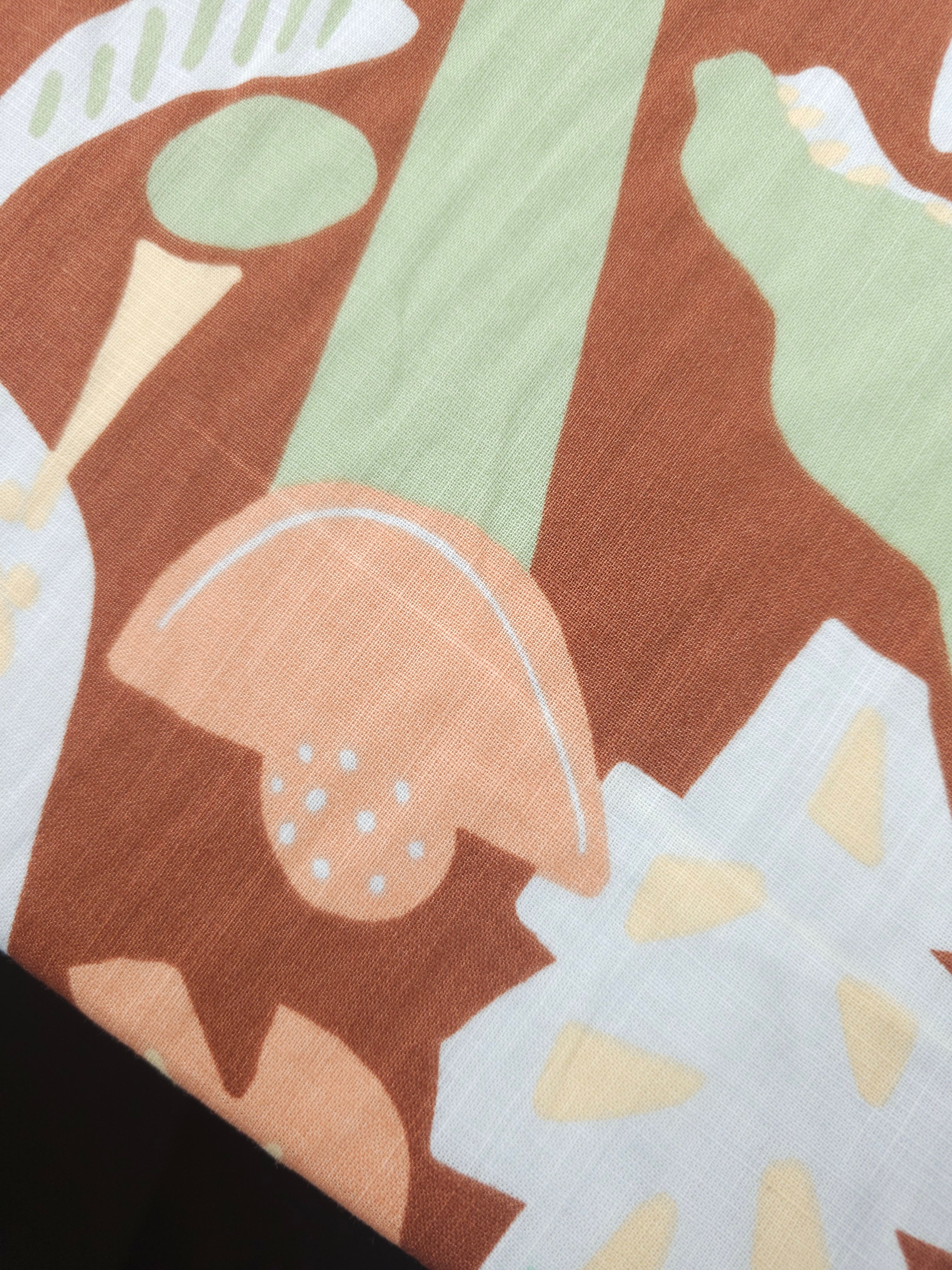 Warm Brown Doodle Palm Leaf Flax Cotton *DEFECT*